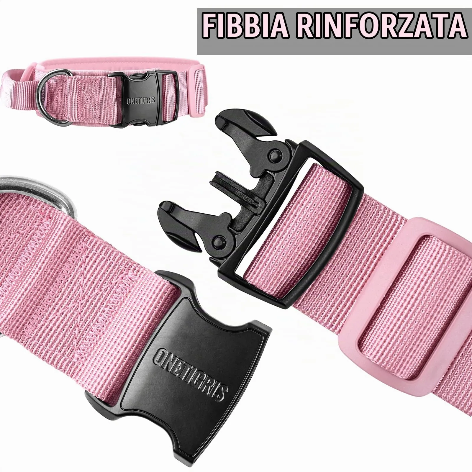 OneTigris Collare per cani con fibbia in metallo per cani (Rosa, M) - immagine 3