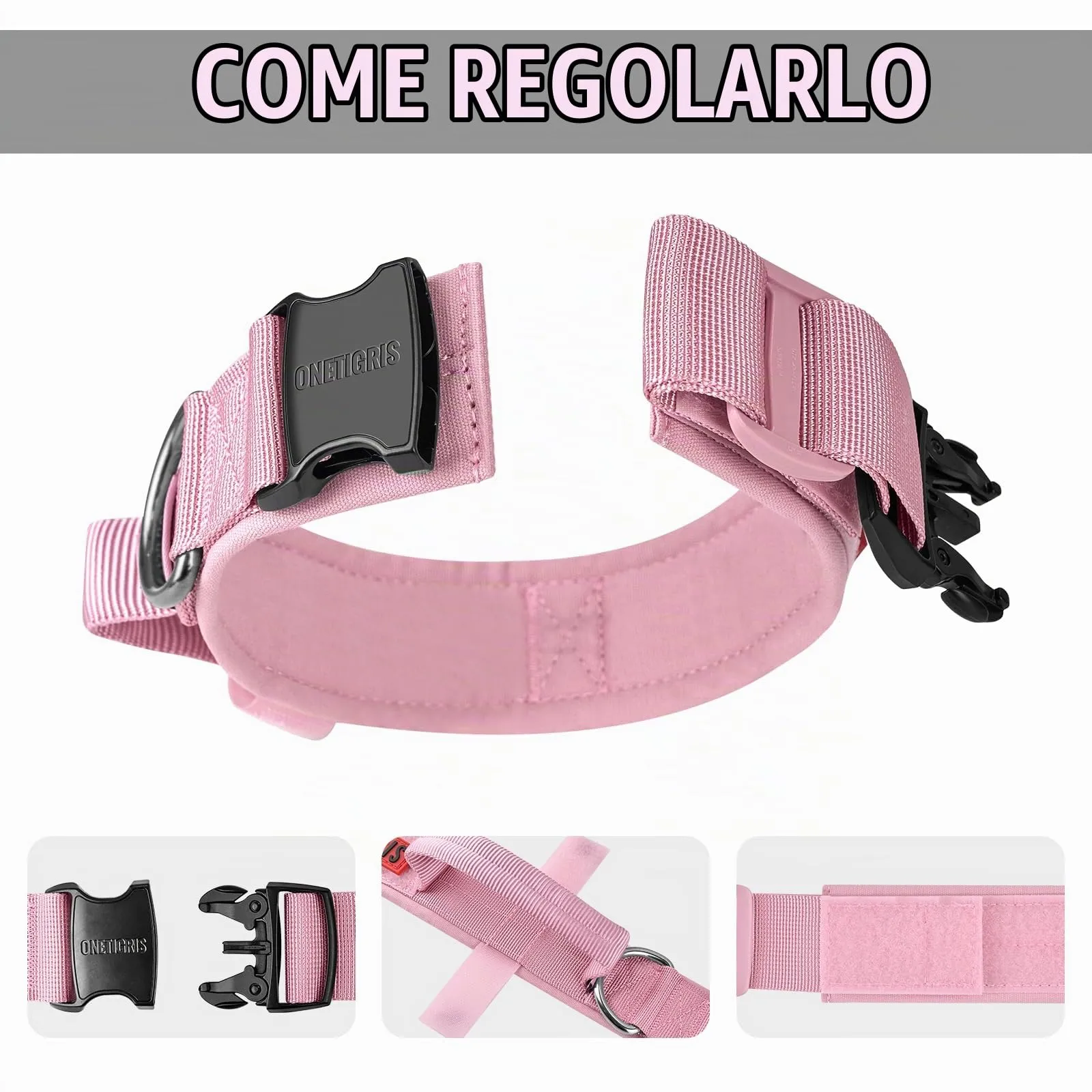 OneTigris Collare per cani con fibbia in metallo per cani (Rosa, M) - immagine 5