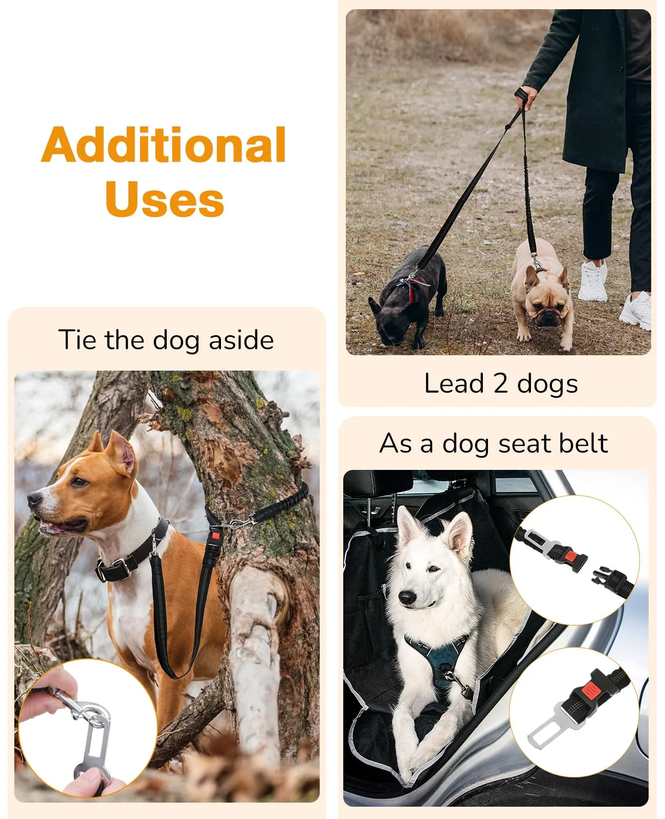 Pecute Guinzaglio Mani Libere Elastico Ammortizzante per Cani, 50kg - immagine 6