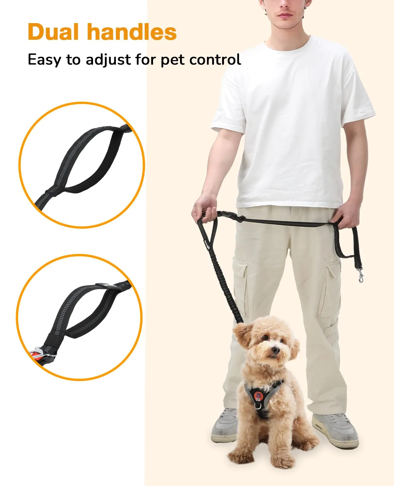 Pecute Guinzaglio Mani Libere Elastico Ammortizzante per Cani, 50kg - immagine 8
