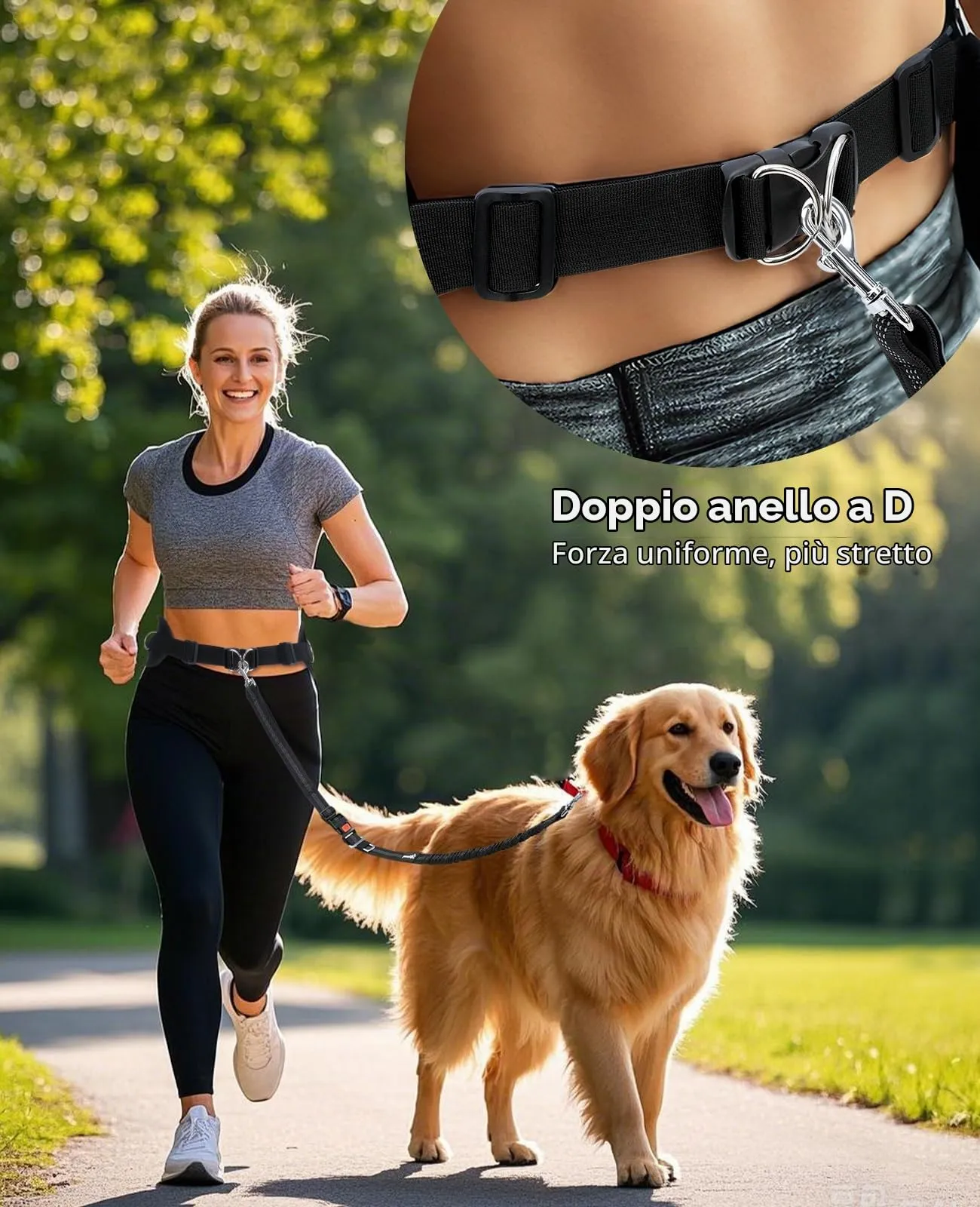 Pecute Guinzaglio Mani Libere Elastico Ammortizzante per Cani - immagine 5