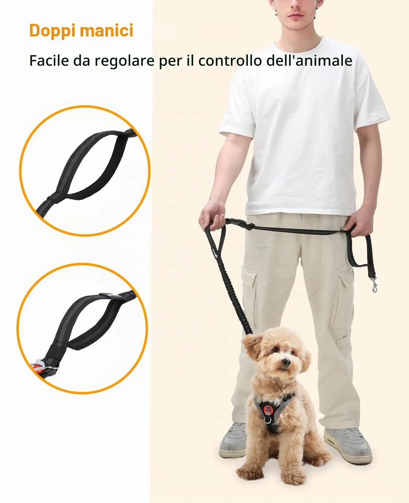 Pecute Guinzaglio Mani Libere Elastico Ammortizzante per Cani - immagine 8