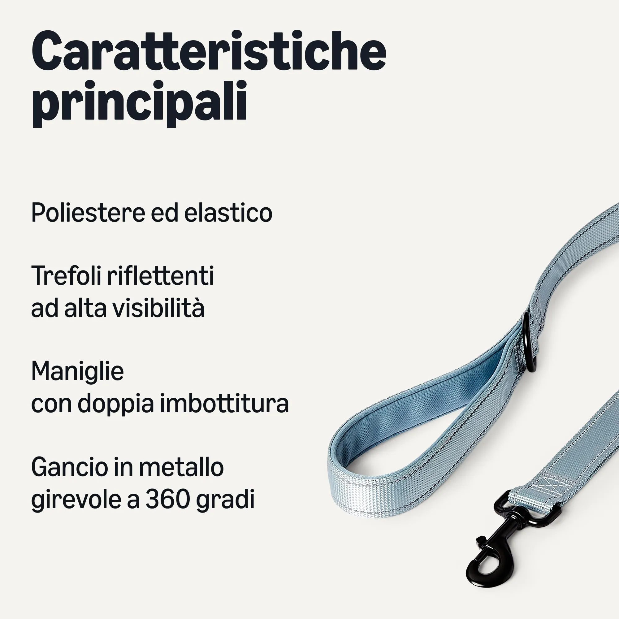 Amazon Basics - Guinzaglio Riflettente su Entrambi i Lati per Cani con Doppia Impugnatura Imbottita e Anello a D, 120cm, Nero/Blu - immagine 2