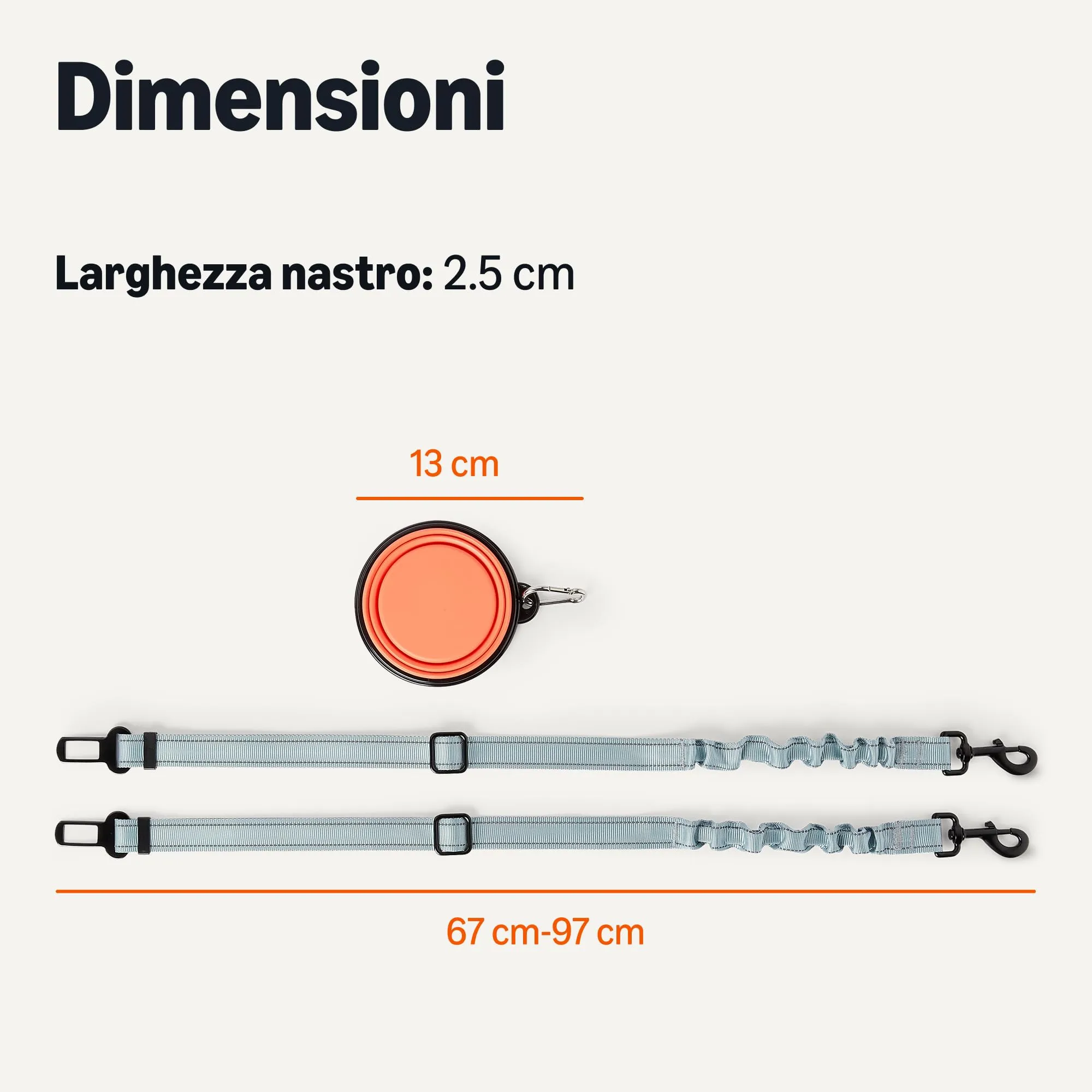 Amazon Basics - Cintura di Sicurezza per Cani, Imbracatura Regolabile per Auto, Cintura Regolabile: 67cm, Ciotola da Viaggio Pieghevole: 13,0cm x 5,5cm/1,5cm, Nero/Blu/Arancione - immagine 5