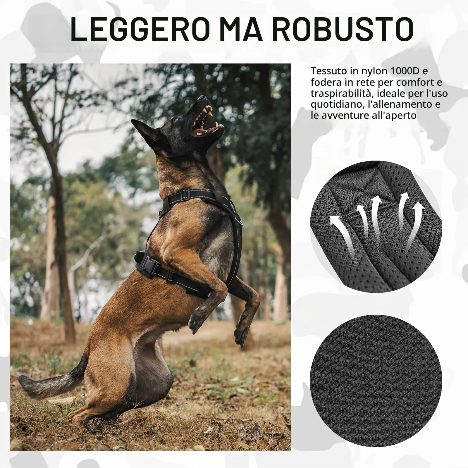OneTigris Imbracatura per cani, Diesel regolabile, pettorina tattica morbida, imbottita, per cani di taglia media e grande con riflettente, 1 manico, 3 anelli a D (nero, XL) - immagine 3
