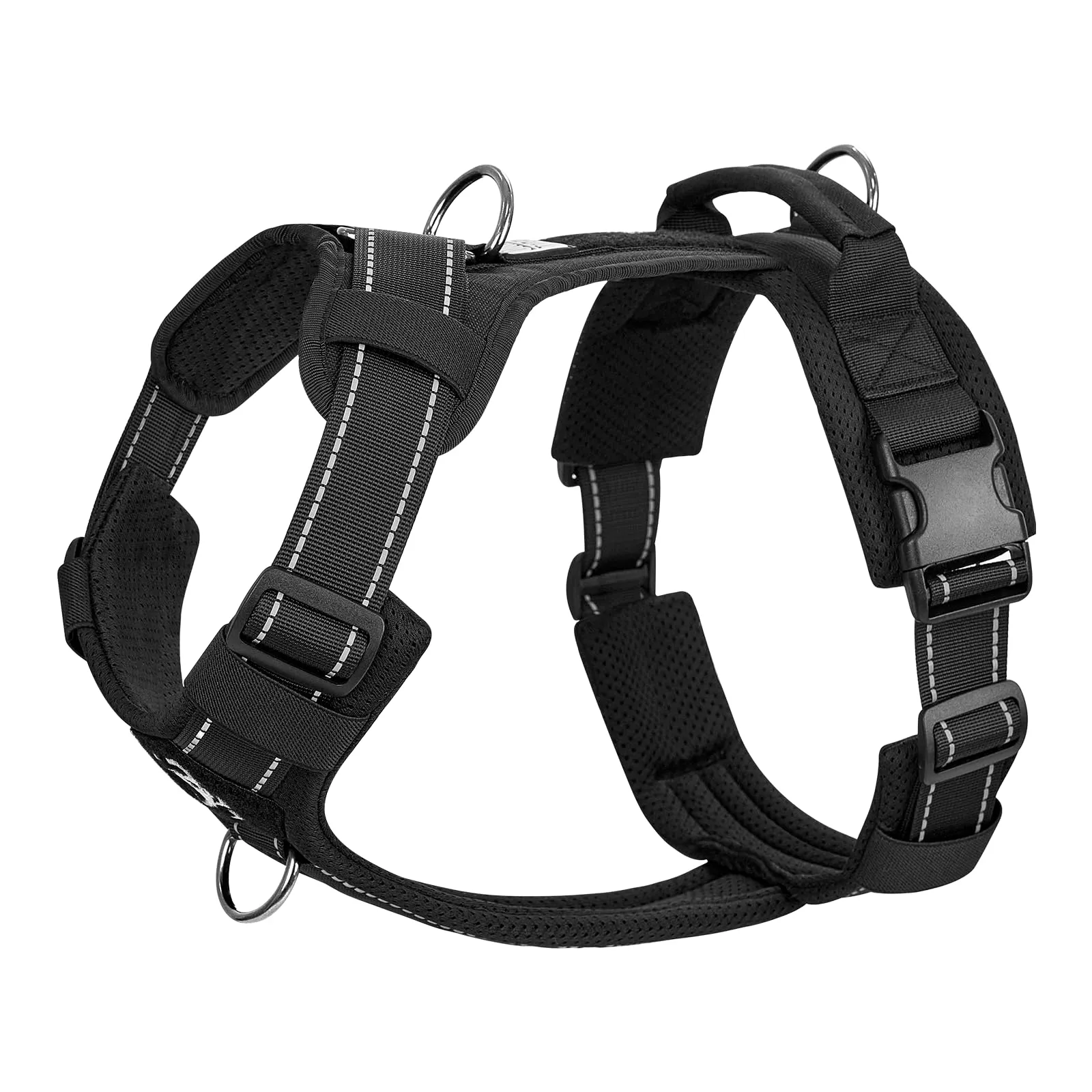 OneTigris Pettorina tattica regolabile Diesel - Pettorina tattica morbida e imbottita per cani di taglia media e grande - Con riflettente, 1 maniglia, 3 anelli a D (nero, taglia M) - immagine 1
