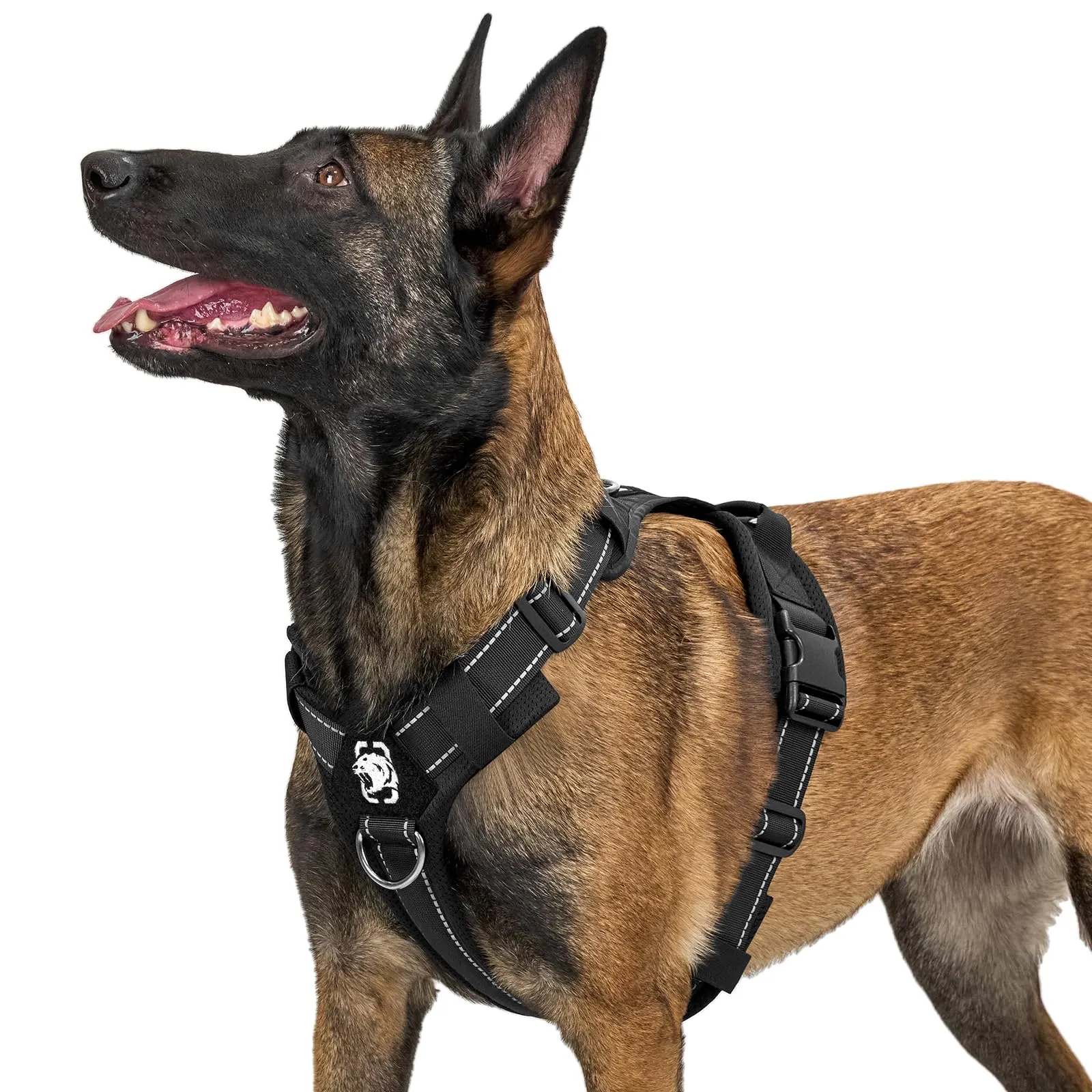 OneTigris Imbracatura per cani, Diesel regolabile, pettorina tattica morbida, imbottita, per cani di taglia media e grande con riflettente, 1 manico, 3 anelli a D (nero, L) - immagine 1