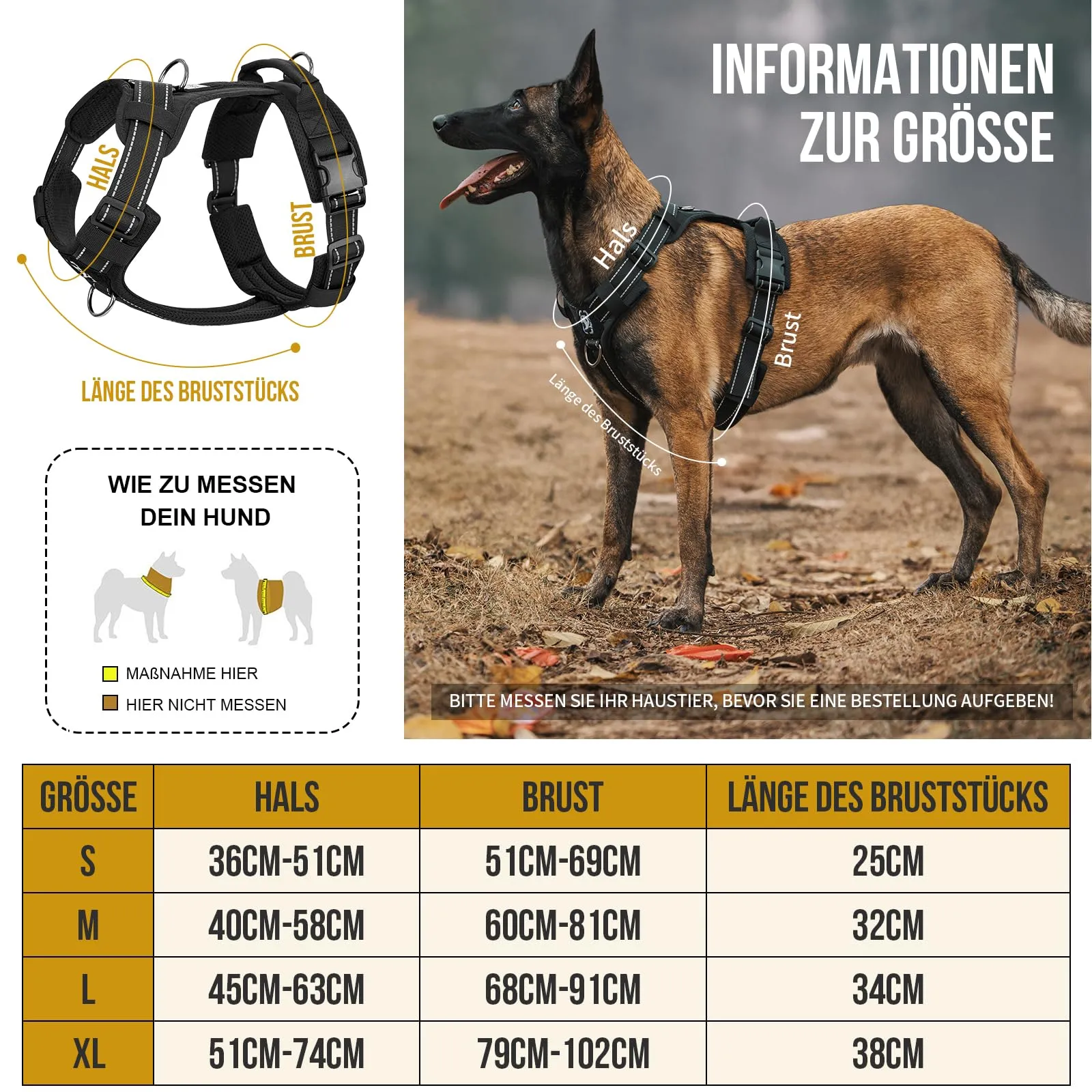 OneTigris Imbracatura per cani, Diesel regolabile, pettorina tattica morbida, imbottita, per cani di taglia media e grande con riflettente, 1 manico, 3 anelli a D (nero, L) - immagine 2