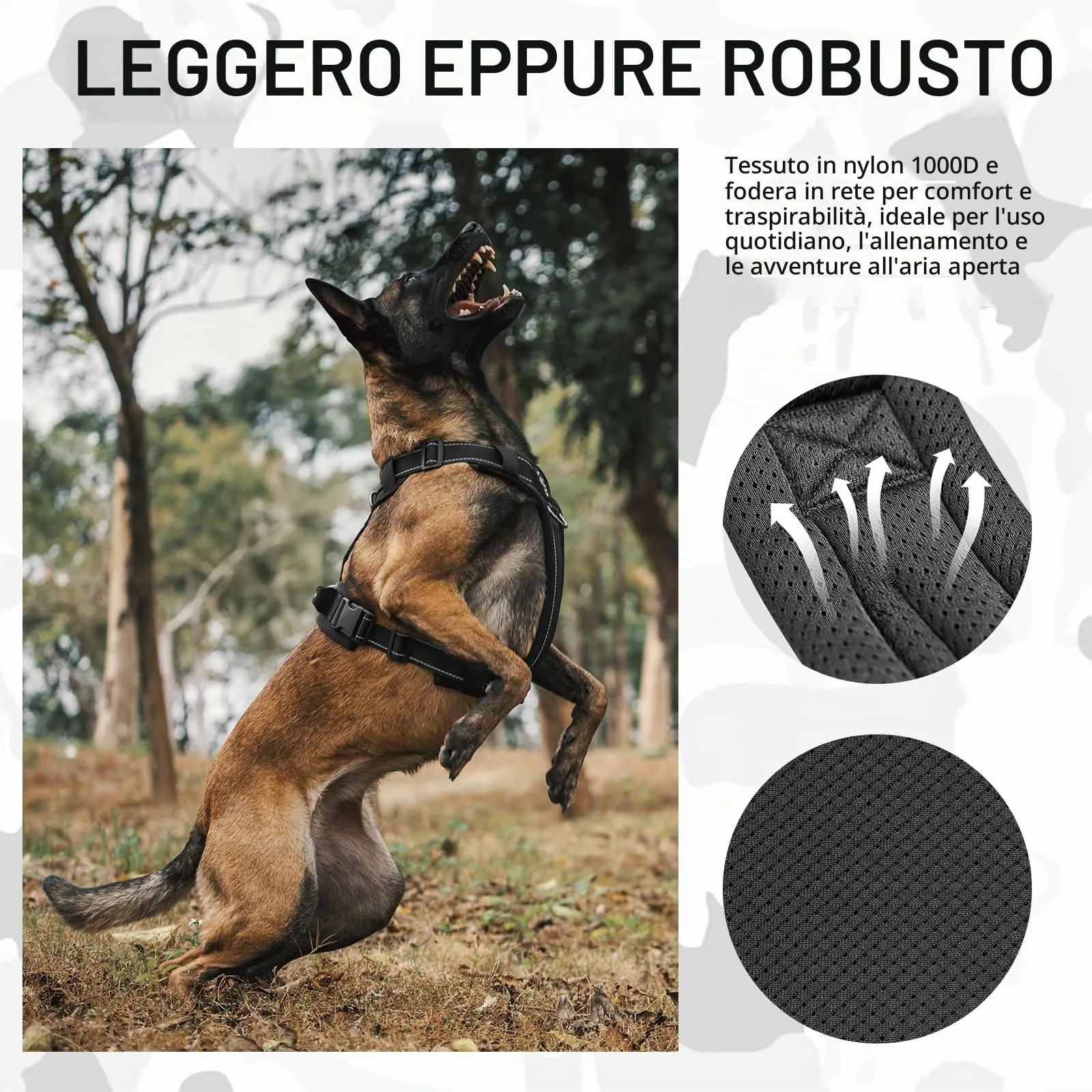 OneTigris Imbracatura per cani, Diesel regolabile, pettorina tattica morbida, imbottita, per cani di taglia media e grande con riflettente, 1 manico, 3 anelli a D (nero, L) - immagine 3