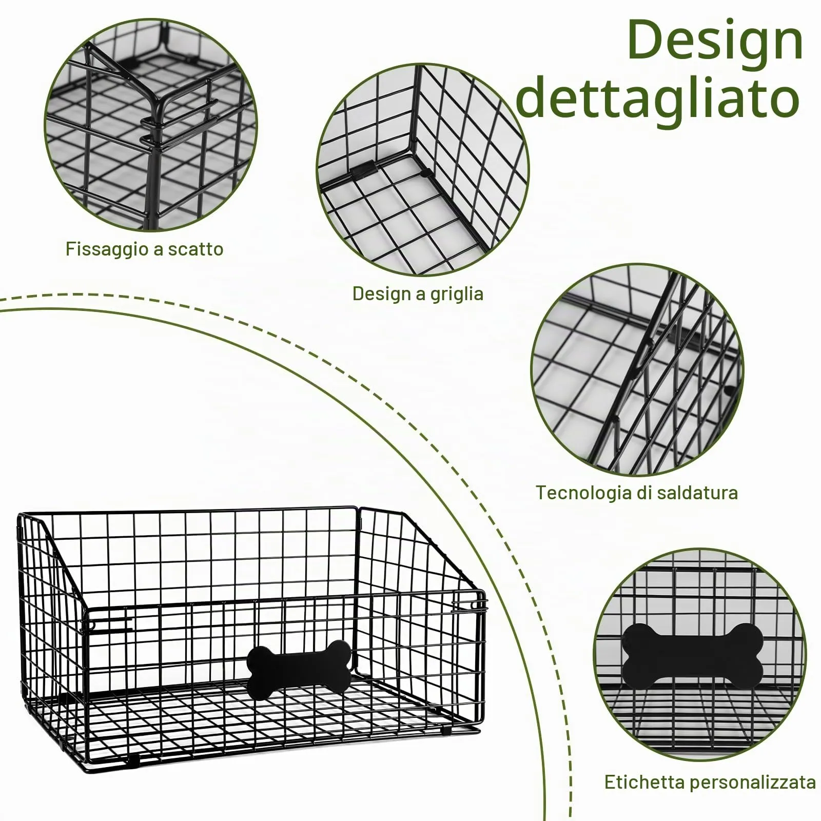 ZoeQide Cesta Giochi Cane Metallo Nero 21 x 27 x 21 cm Pieghevole da Casa - immagine 2
