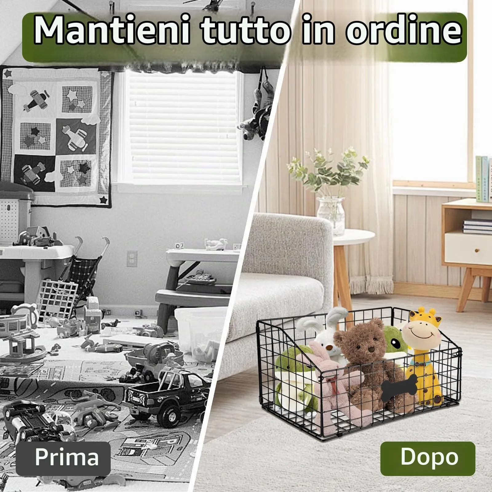 ZoeQide Cesta Giochi Cane Metallo Nero 21 x 27 x 21 cm Pieghevole da Casa - immagine 3