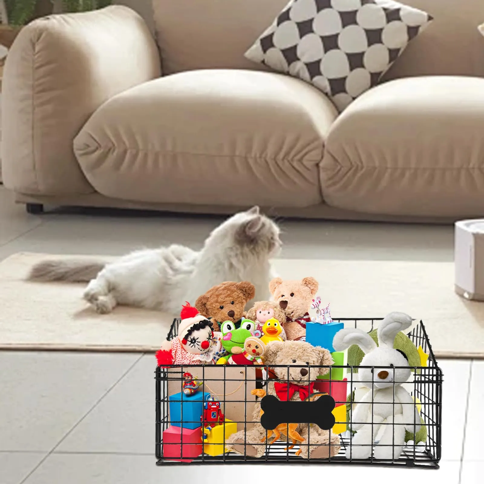 ZoeQide Cesta Giochi Cane Metallo Nero 21 x 27 x 21 cm Pieghevole da Casa - immagine 5