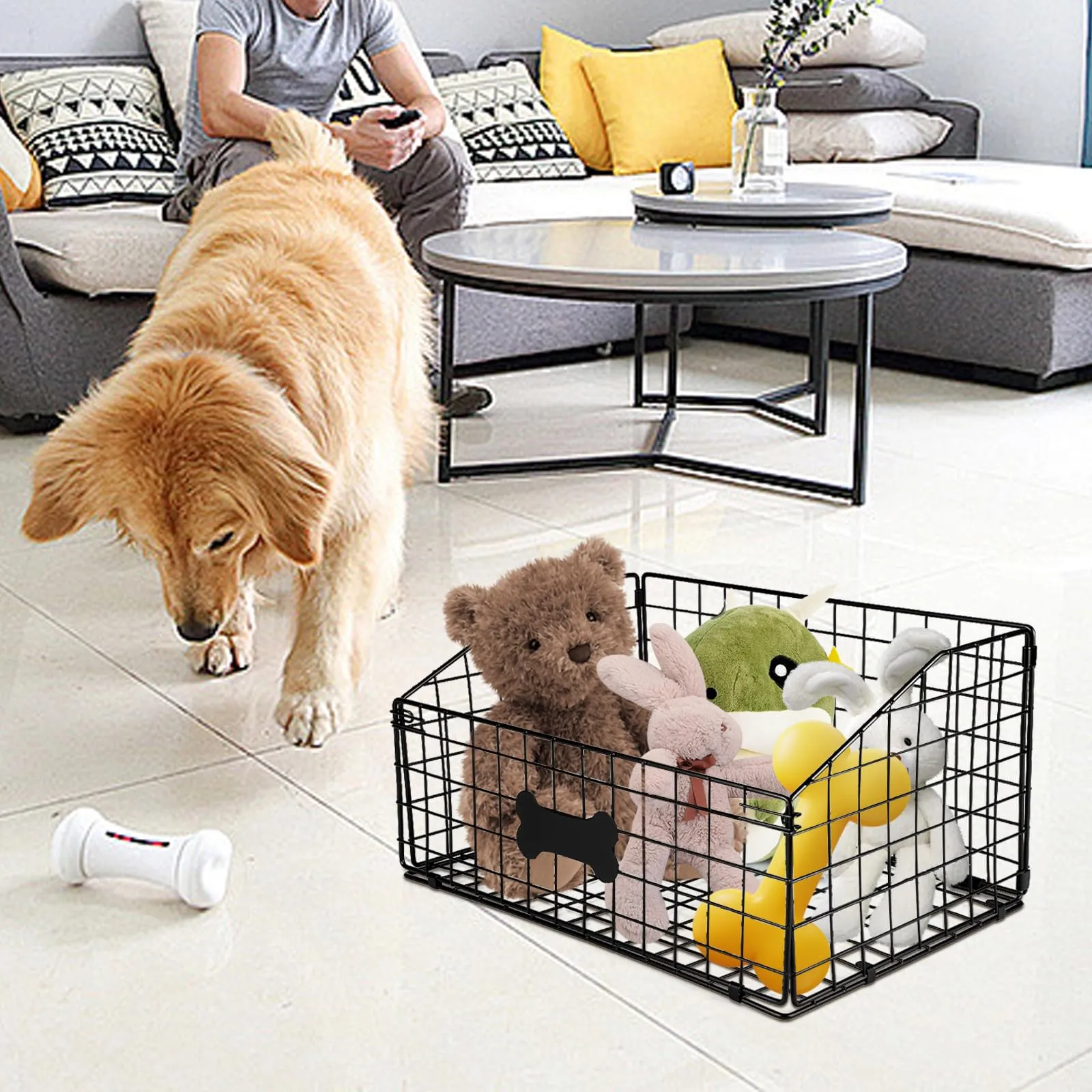ZoeQide Cesta Giochi Cane Metallo Nero 21 x 27 x 21 cm Pieghevole da Casa - immagine 6