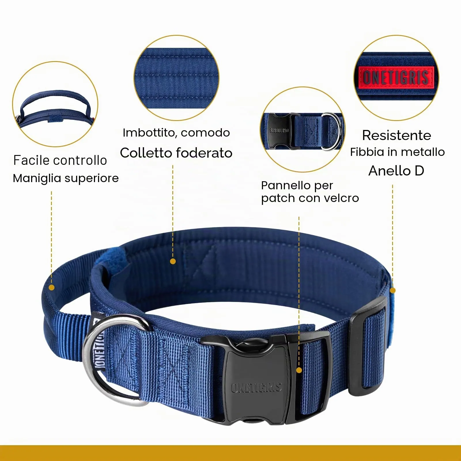 OneTigris Collare per cani con fibbia in metallo per cani (Blu, S) - immagine 3