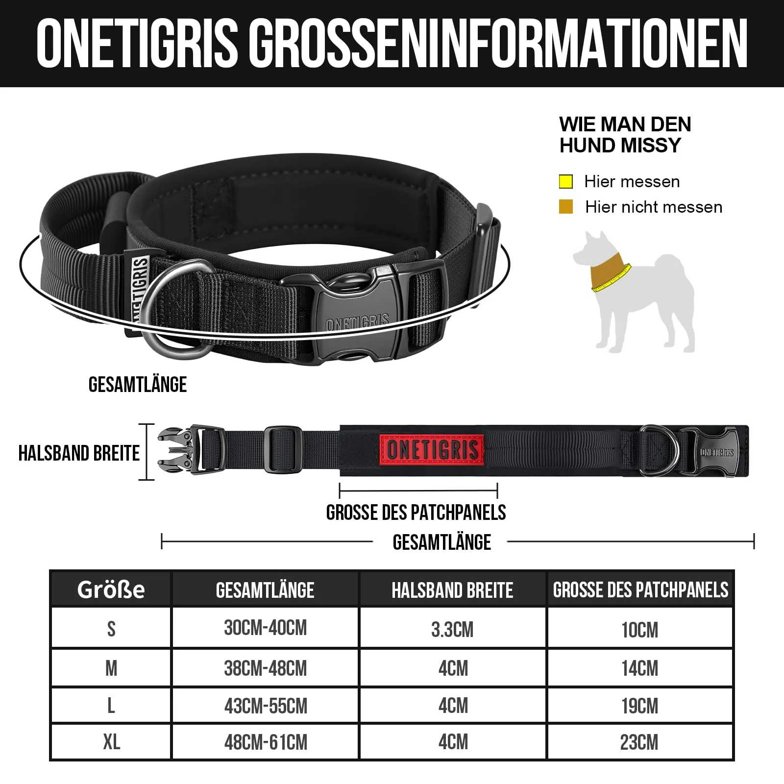 OneTigris Collare per cani con fibbia in metallo per cani (Nero, S) - immagine 2