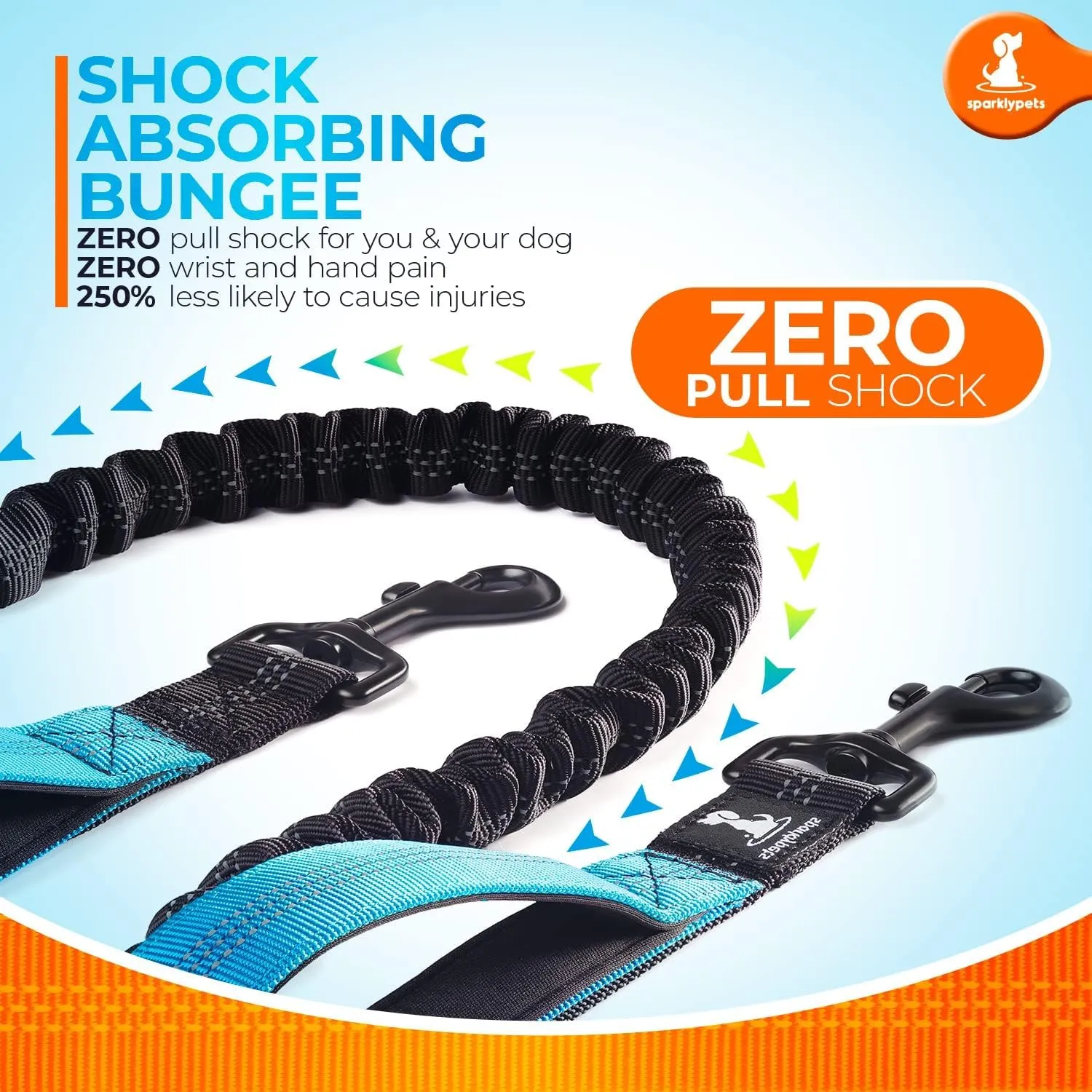SparklyPets - Guinzaglio per cani con cuciture riflettenti - Guinzaglio in vita per cani maschi che camminano, escursionismo, allenamento, jogging, canicross, corsa - cani di taglia media e grande - immagine 3