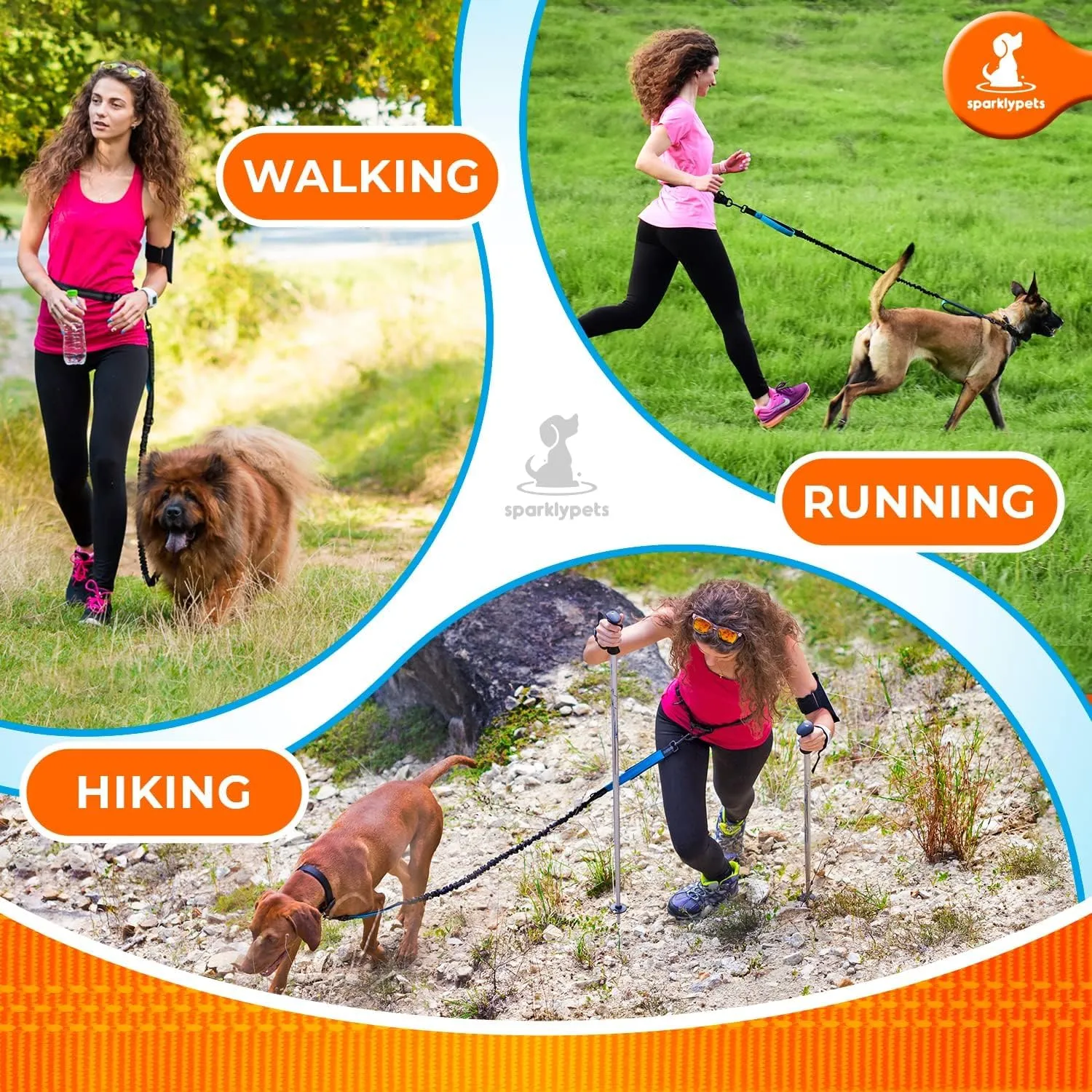 SparklyPets - Guinzaglio per cani con cuciture riflettenti - Guinzaglio in vita per cani maschi che camminano, escursionismo, allenamento, jogging, canicross, corsa - cani di taglia media e grande - immagine 4