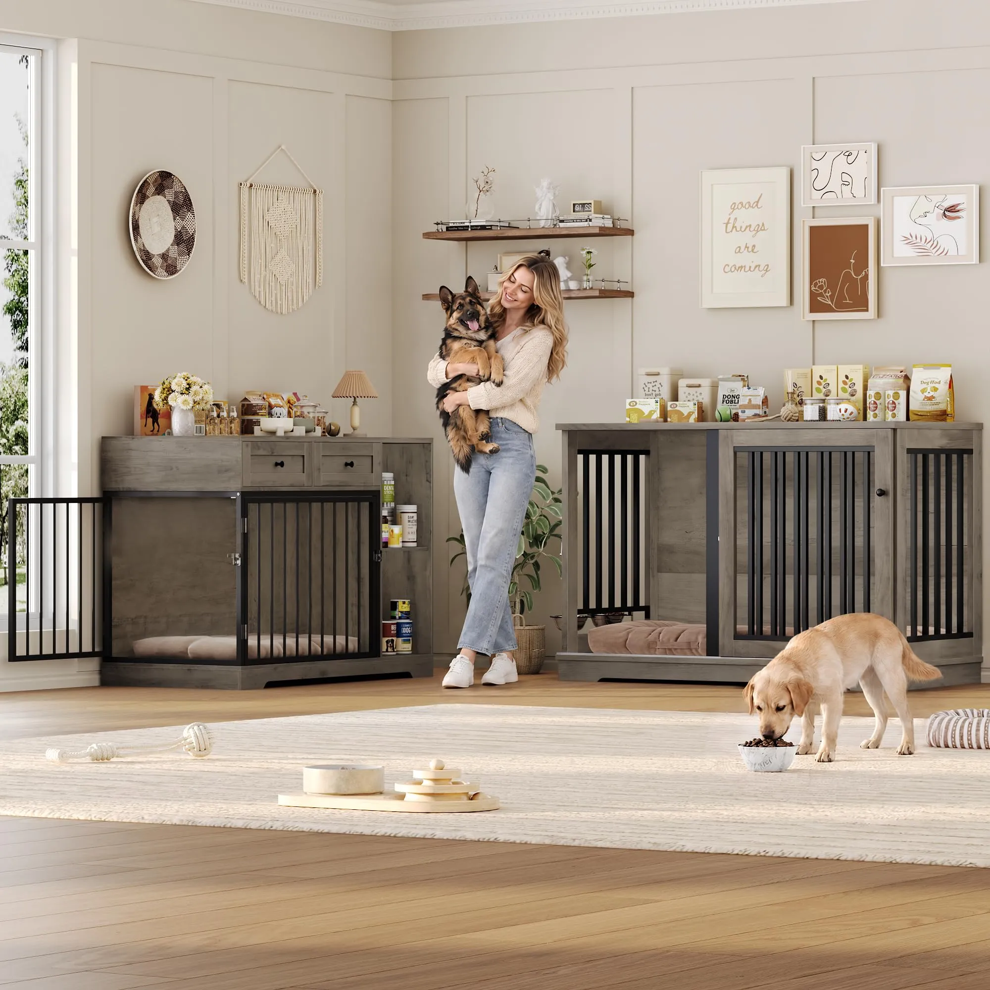 FirFurd 120 cm Gabbia per Cane,Kennel Cane Grande Porta Scorrevole Antico - immagine 2