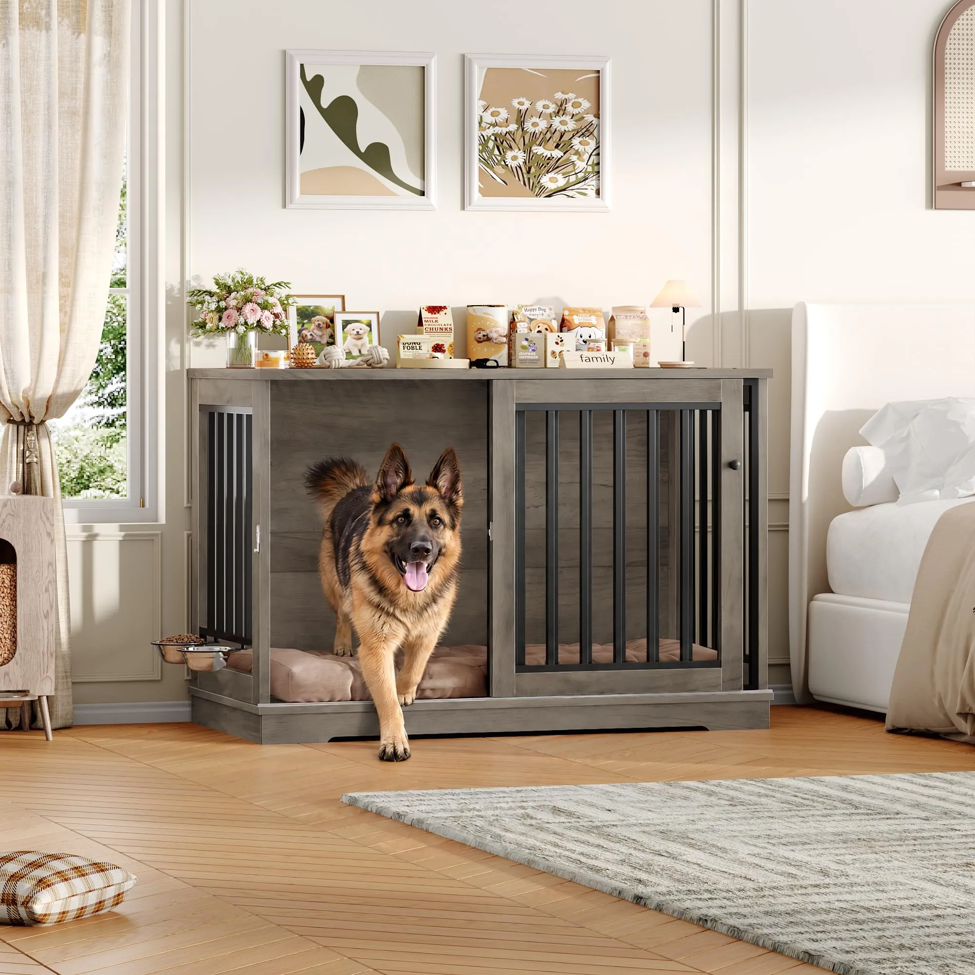 FirFurd 120 cm Gabbia per Cane,Kennel Cane Grande Porta Scorrevole Antico - immagine 3