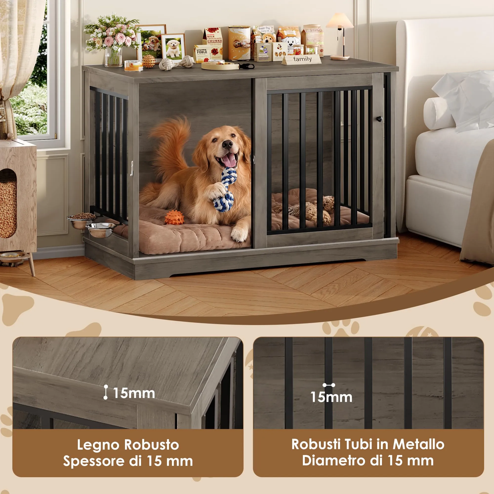 FirFurd 120 cm Gabbia per Cane,Kennel Cane Grande Porta Scorrevole Antico - immagine 6