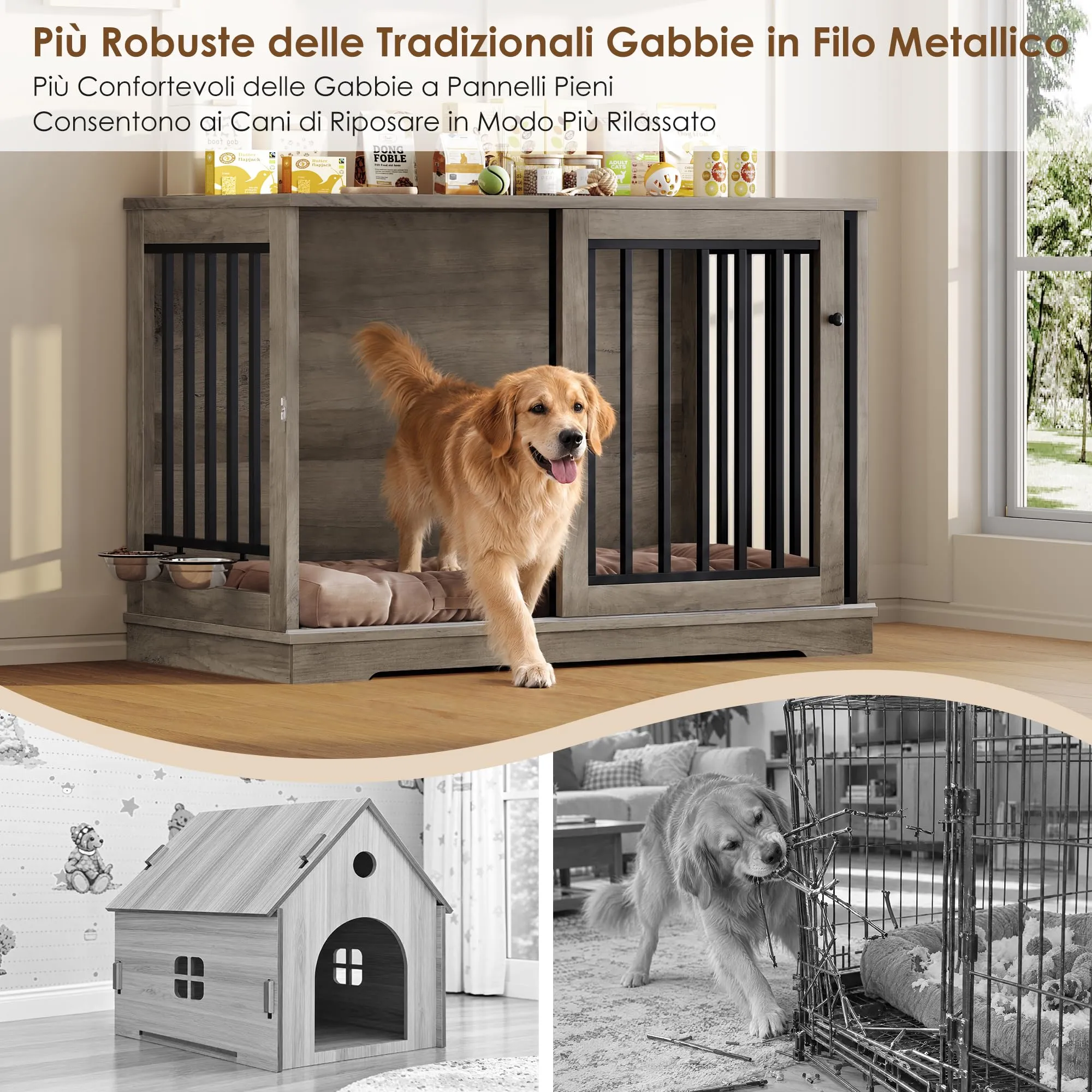 FirFurd 120 cm Gabbia per Cane,Kennel Cane Grande Porta Scorrevole Antico - immagine 8
