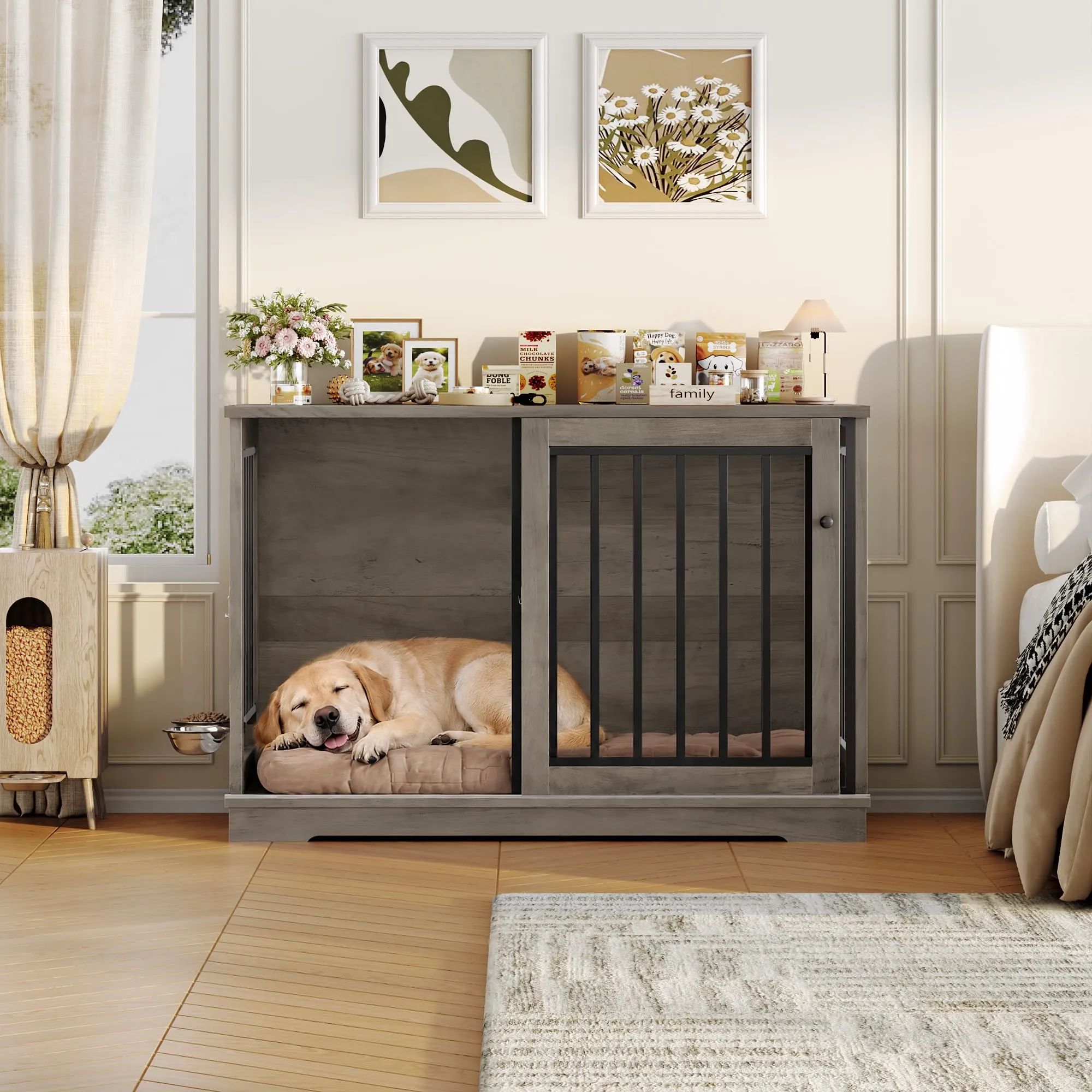 FirFurd 120 cm Gabbia per Cane,Kennel Cane Grande Porta Scorrevole Antico - immagine 9