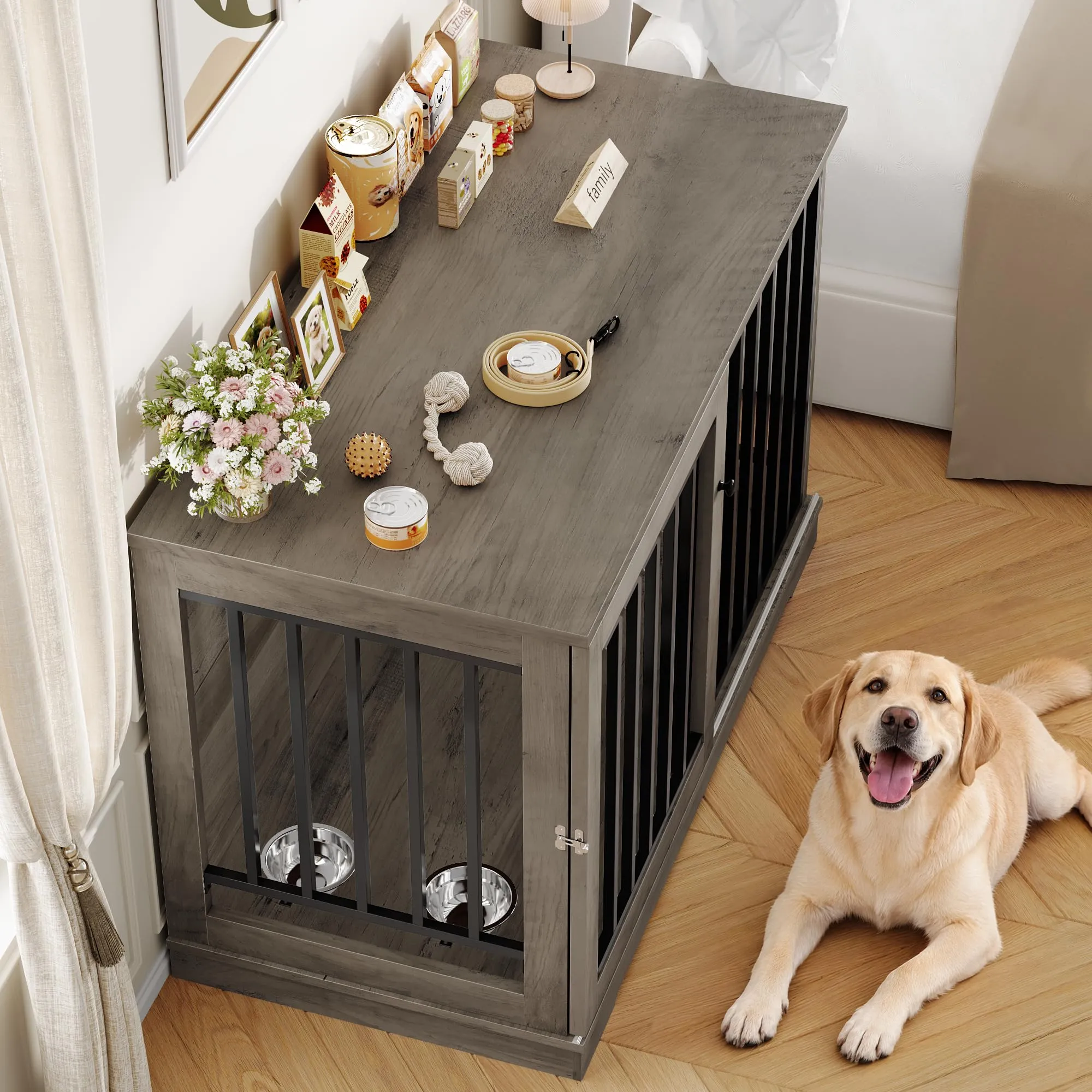 FirFurd 120 cm Gabbia per Cane,Kennel Cane Grande Porta Scorrevole Antico - immagine 10