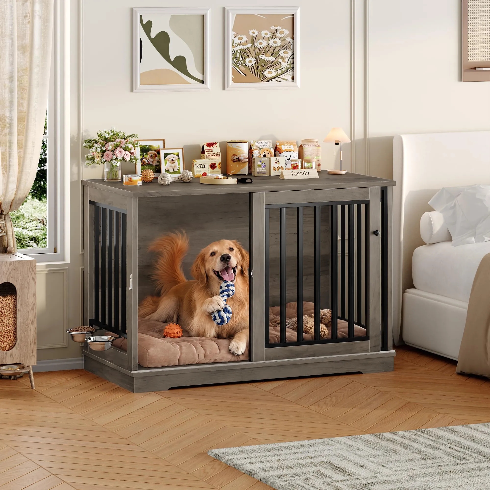 FirFurd 120 cm Gabbia per Cane,Kennel Cane Grande Porta Scorrevole Antico - immagine 11