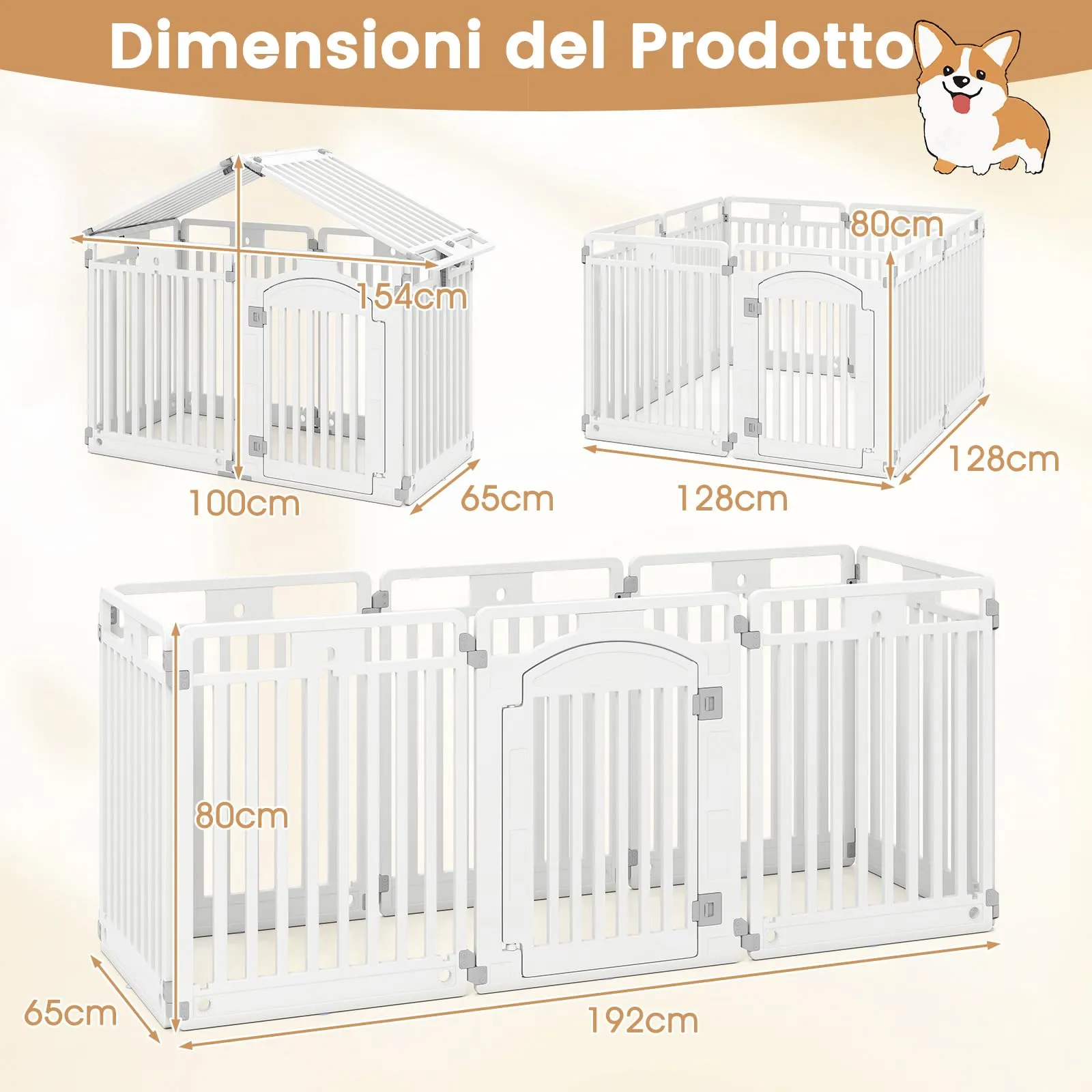 COSTWAY Pannello in Plastica per Cani a 8 Pannelli Pieghevole - immagine 4