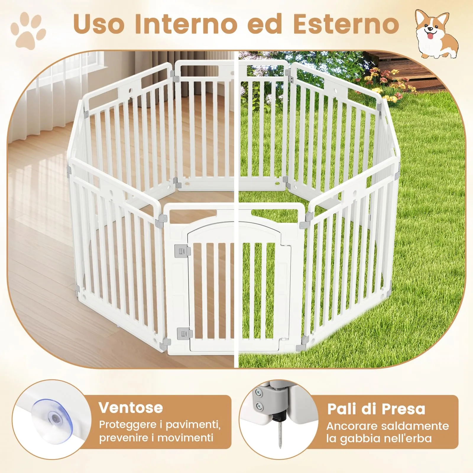 COSTWAY Pannello in Plastica per Cani a 8 Pannelli Pieghevole - immagine 5