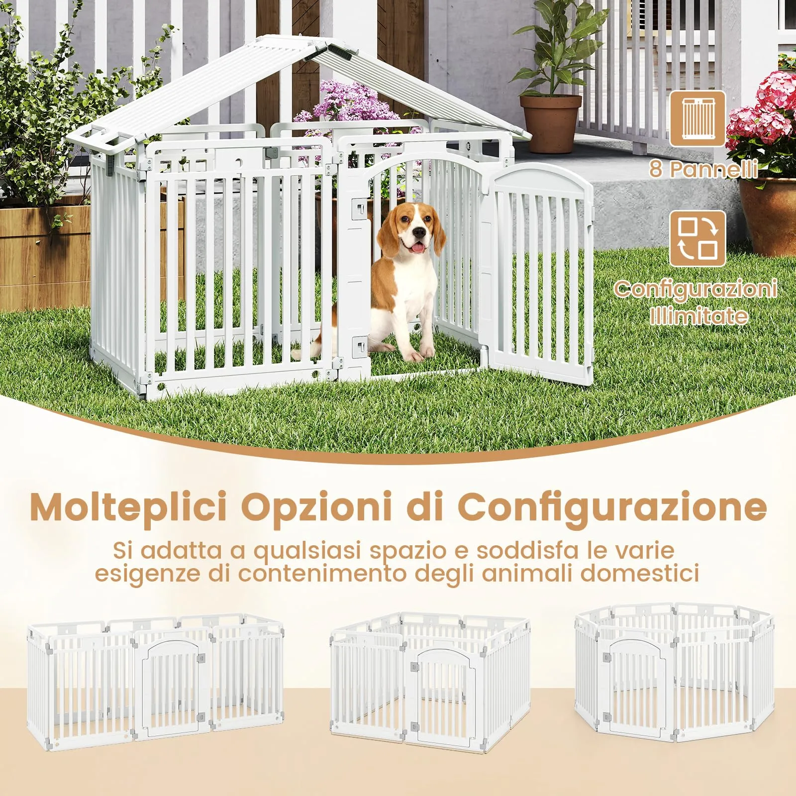 COSTWAY Pannello in Plastica per Cani a 8 Pannelli Pieghevole - immagine 7