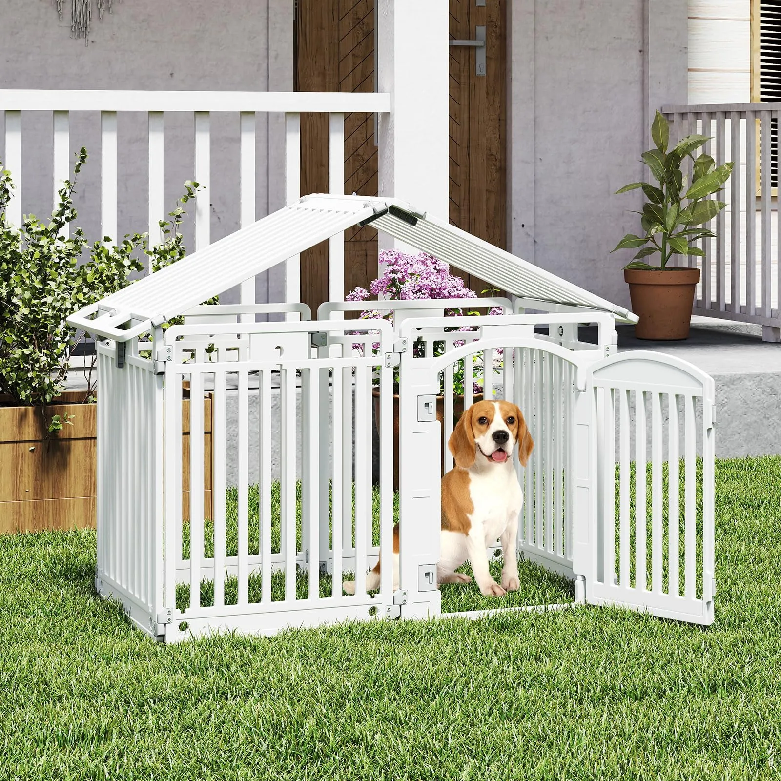 COSTWAY Pannello in Plastica per Cani a 8 Pannelli Pieghevole - immagine 9
