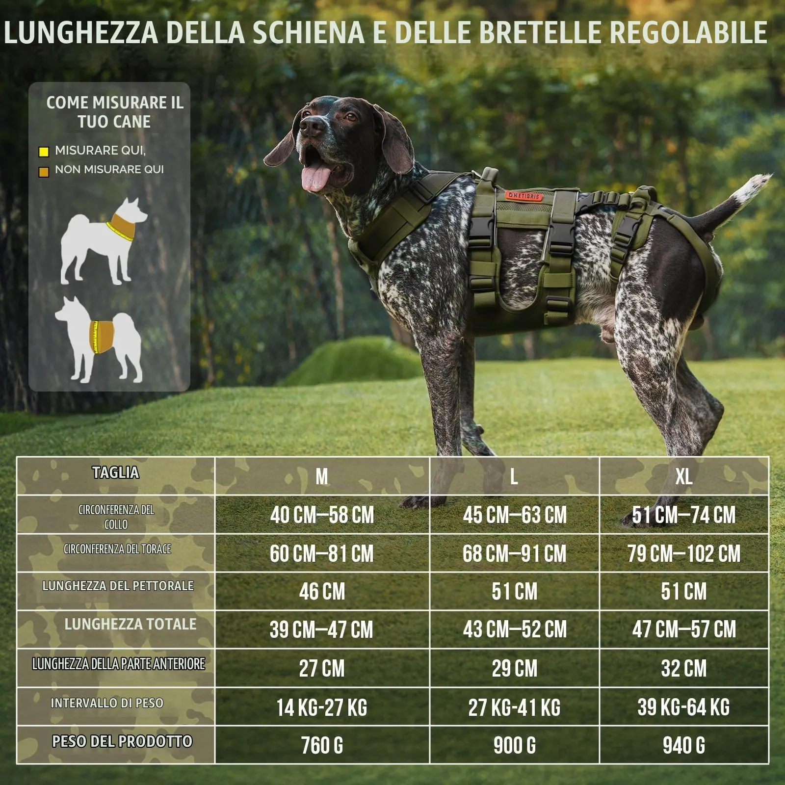 OneTigris SKYEWALKER Imbracatura per Cani, Imbracatura Regolabile con 2 Maniglie per Supporto e Riabilitazione, Adatta per Cani di Taglia Media e Grande, Verde, M - immagine 2