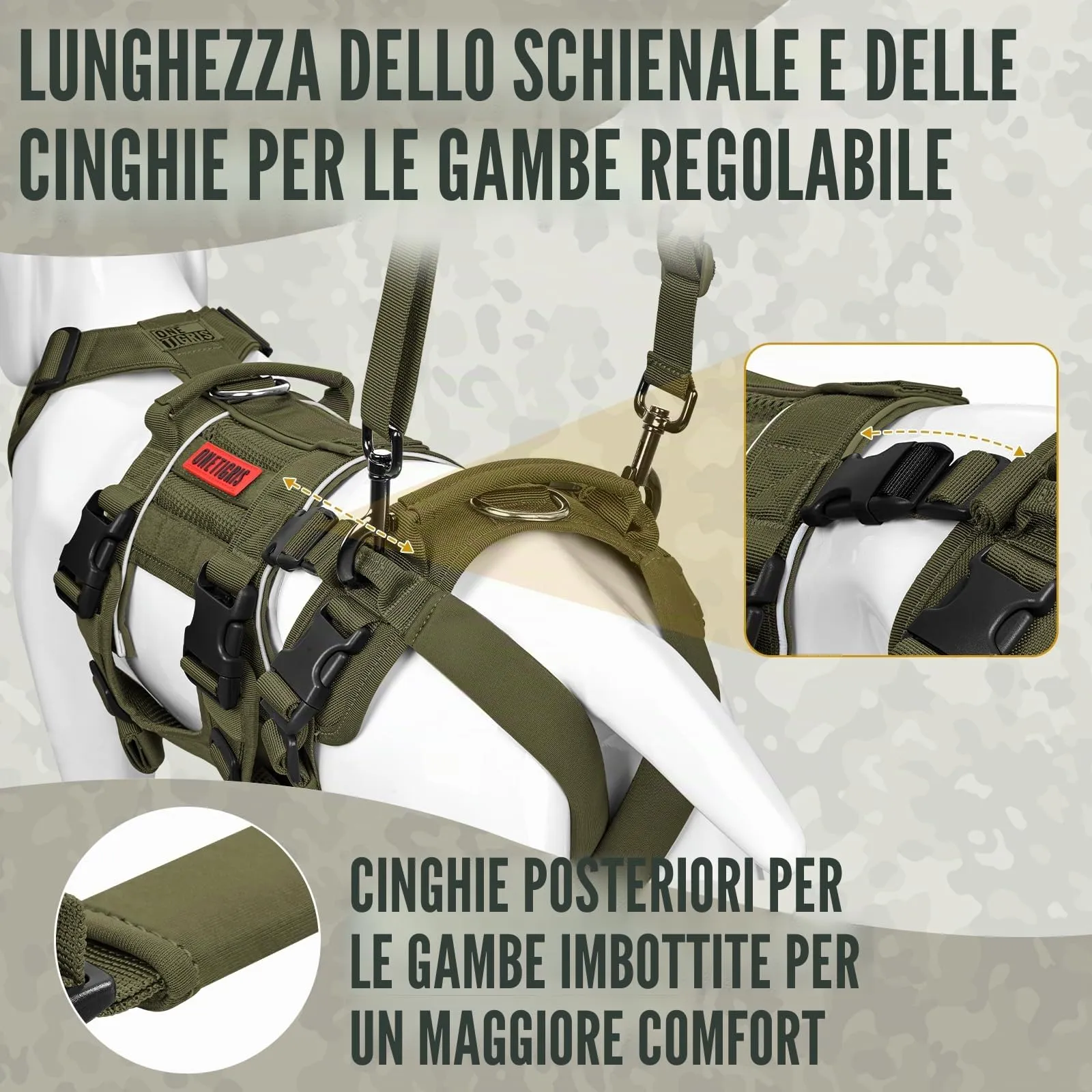 OneTigris SKYEWALKER Imbracatura per Cani, Imbracatura Regolabile con 2 Maniglie per Supporto e Riabilitazione, Adatta per Cani di Taglia Media e Grande, Verde, M - immagine 6