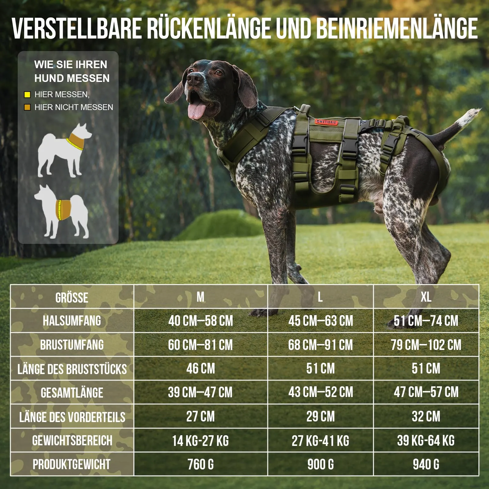OneTigris Imbracatura per cani, SKYEWALKER Imbracatura di supporto, Pettorina di sollevamento regolabile con 2 manici per supporto e riabilitazione, adatta per cani di taglia media e grande, verde, XL - immagine 2