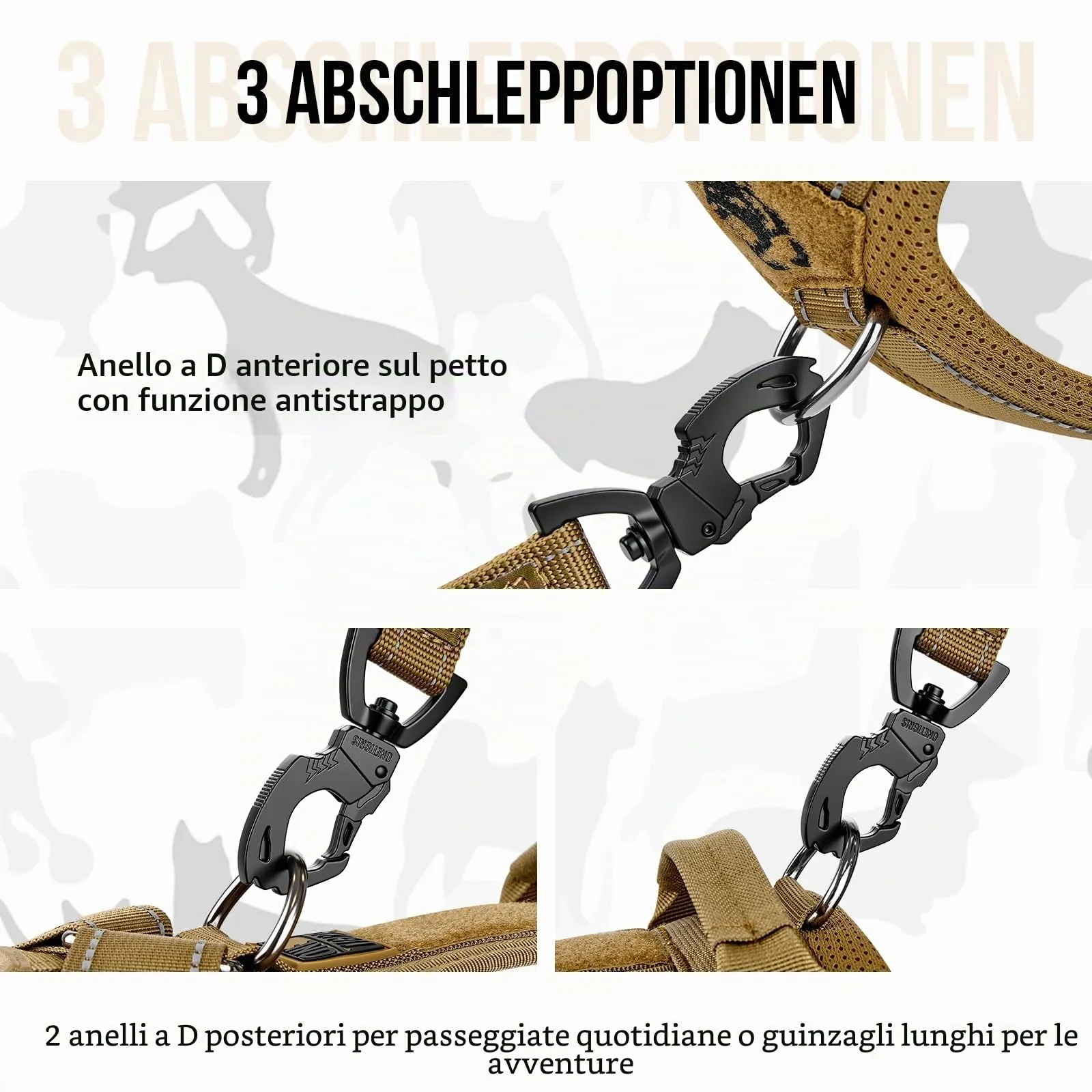 OneTigris Pettorina tattica regolabile Diesel - Pettorina tattica morbida e imbottita per cani di taglia media e grande - Con riflettente, 1 maniglia, 3 anelli a D (marrone, taglia M) - immagine 5