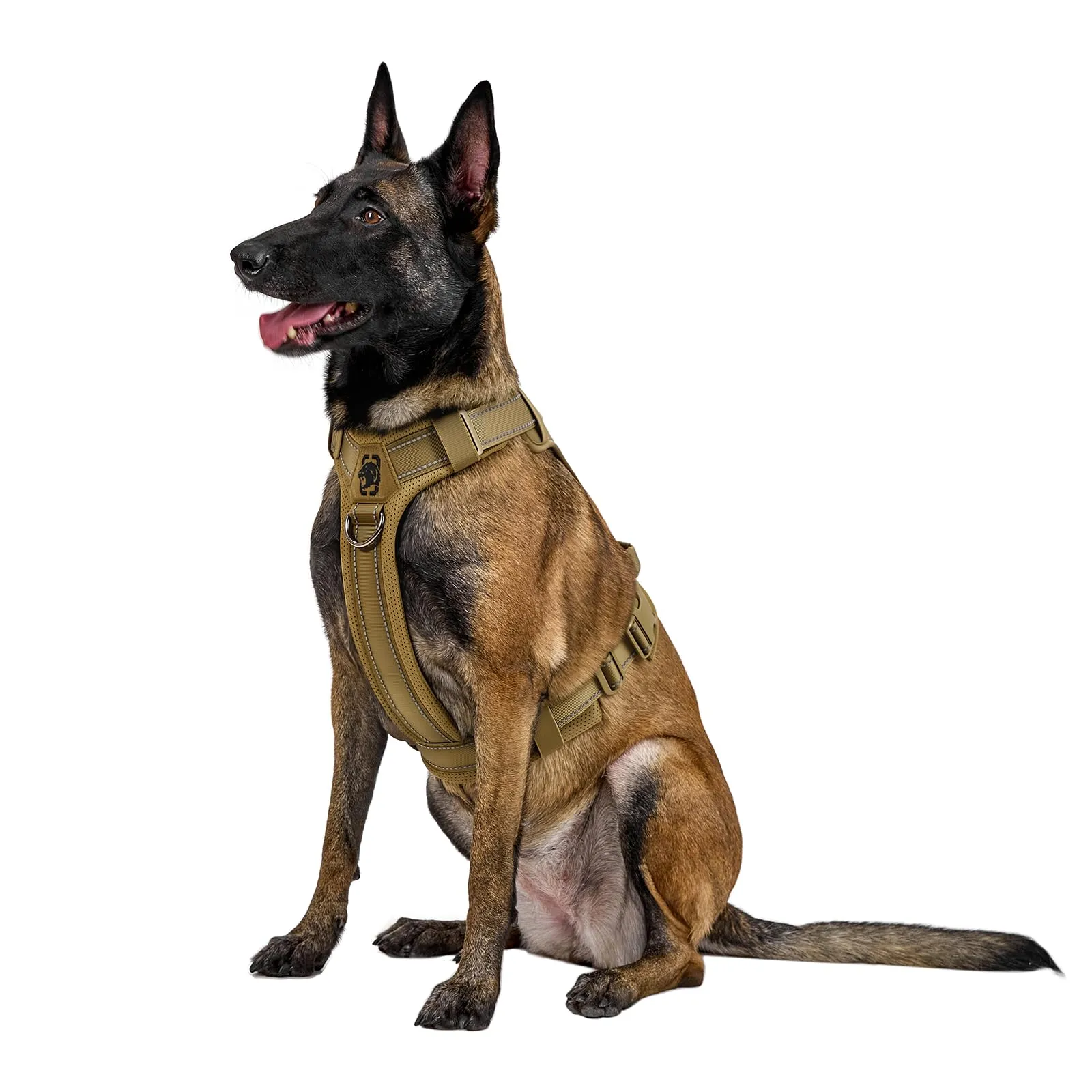 OneTigris Pettorina tattica regolabile Diesel - Pettorina tattica morbida e imbottita per cani di taglia media e grande - Con riflettente, 1 maniglia, 3 anelli in D (marrone, XL) - immagine 1