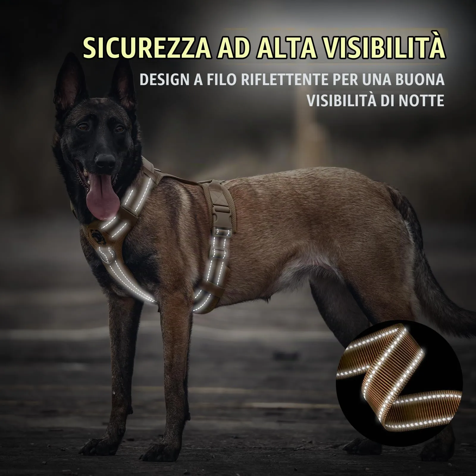 OneTigris Pettorina tattica regolabile Diesel - Pettorina tattica morbida e imbottita per cani di taglia media e grande - Con riflettente, 1 maniglia, 3 anelli in D (marrone, XL) - immagine 3