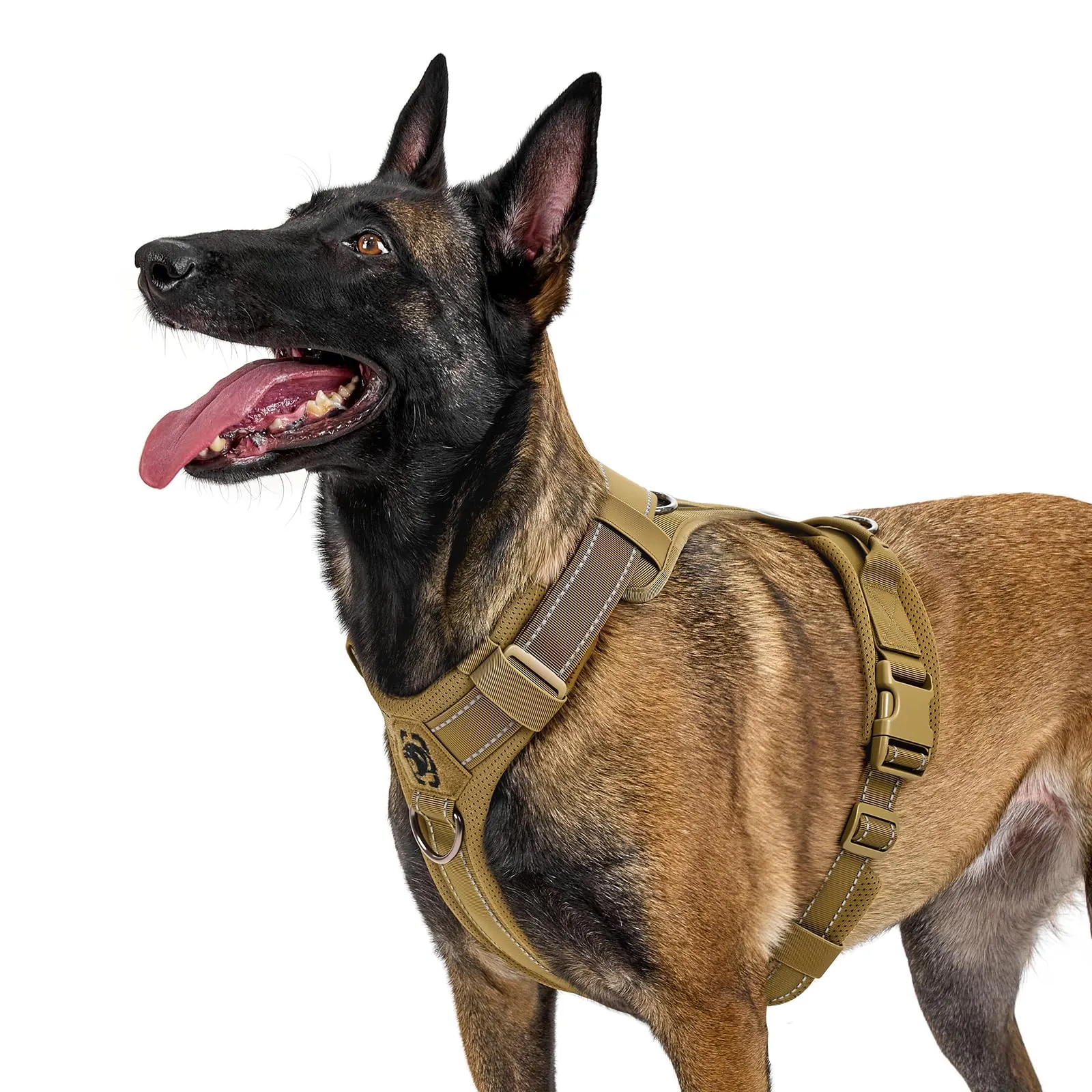 OneTigris Imbracatura per cani, Diesel regolabile, pettorina tattica morbida, imbottita, per cani di taglia media e grande con riflettente, 1 manico, 3 anelli a D (marrone, L) - immagine 1