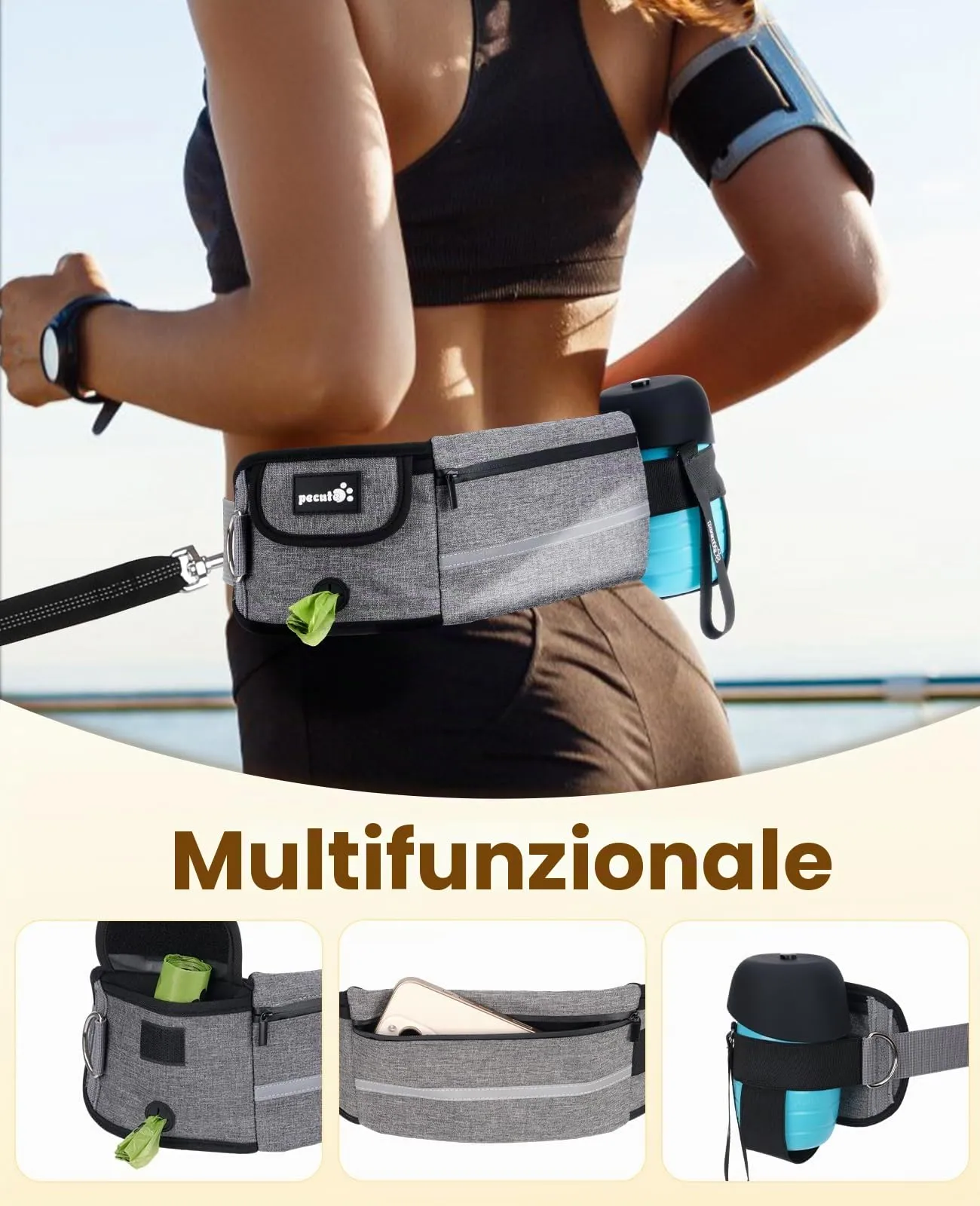 Pecute Guinzaglio Mani Libere Elastico Ammortizzante per Cani - immagine 3