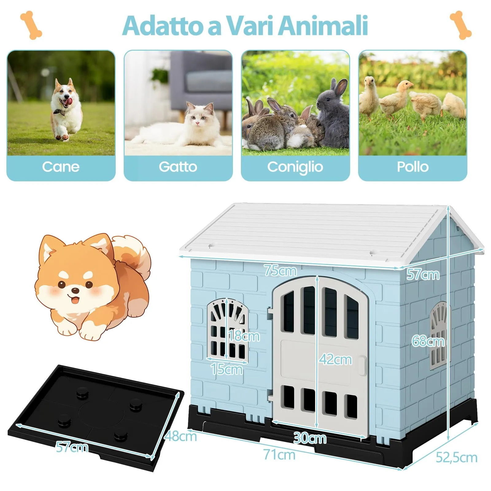 COSTWAY Cuccia per Cani di Piccoli e Gatti da Esterno ed Interno, Blu - immagine 3
