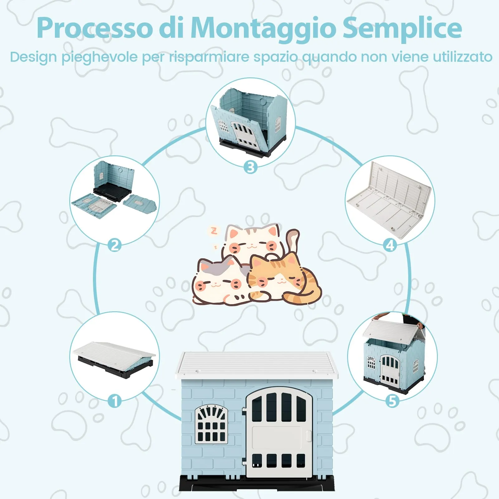 COSTWAY Cuccia per Cani di Piccoli e Gatti da Esterno ed Interno, Blu - immagine 6