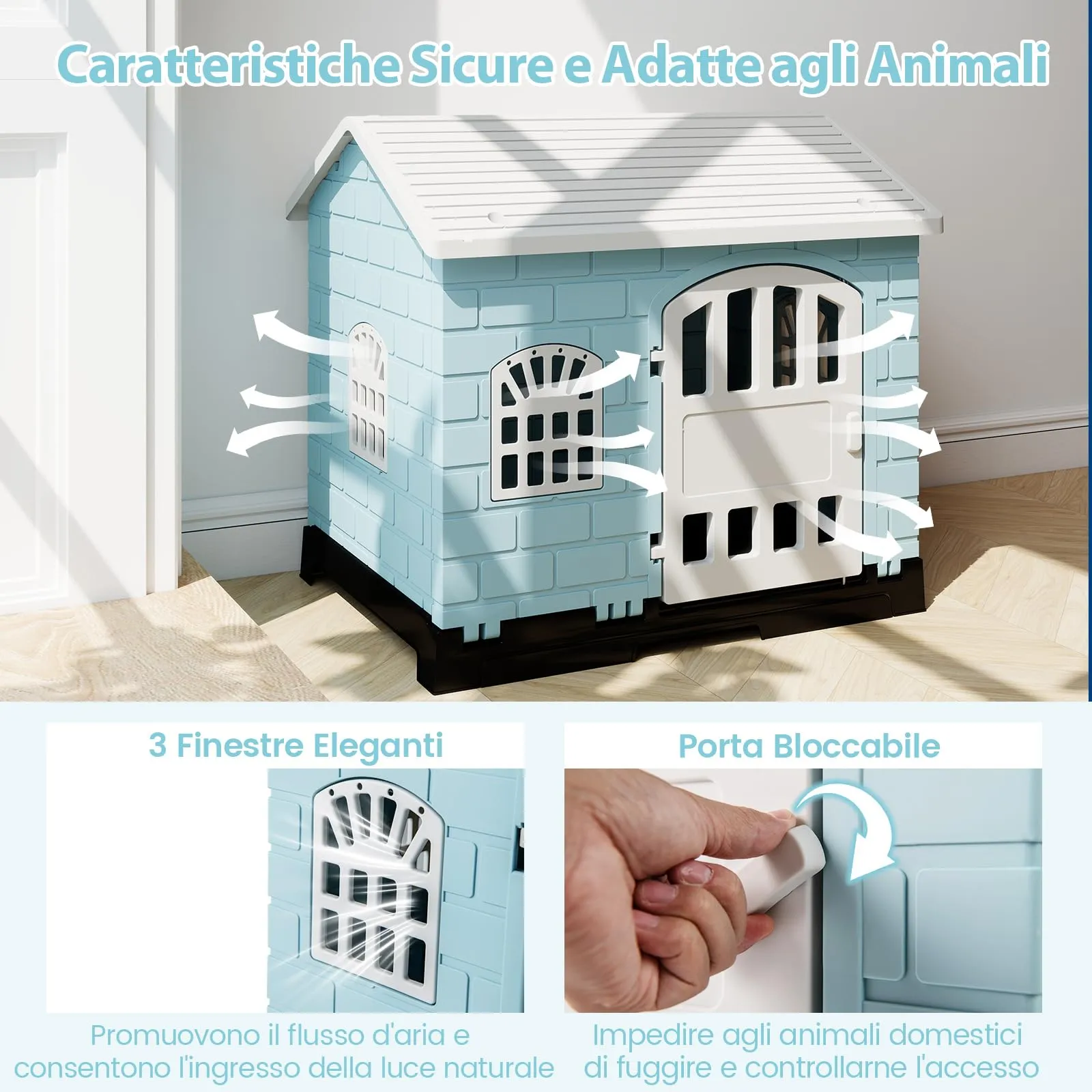 COSTWAY Cuccia per Cani di Piccoli e Gatti da Esterno ed Interno, Blu - immagine 9