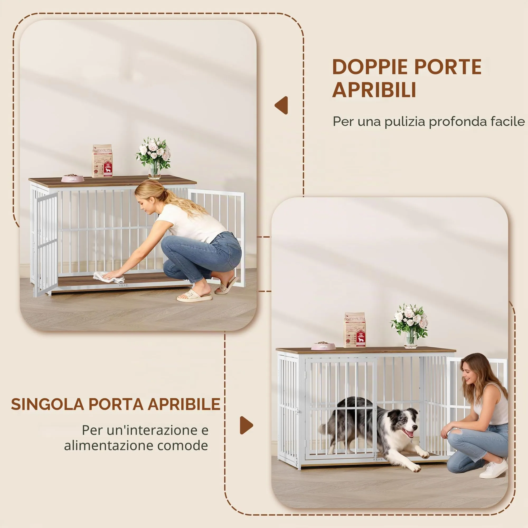 Fobyfurny Gabbia per Cani, 100 x 60 x 70cm, Marrone Rustico & Bianco - immagine 2