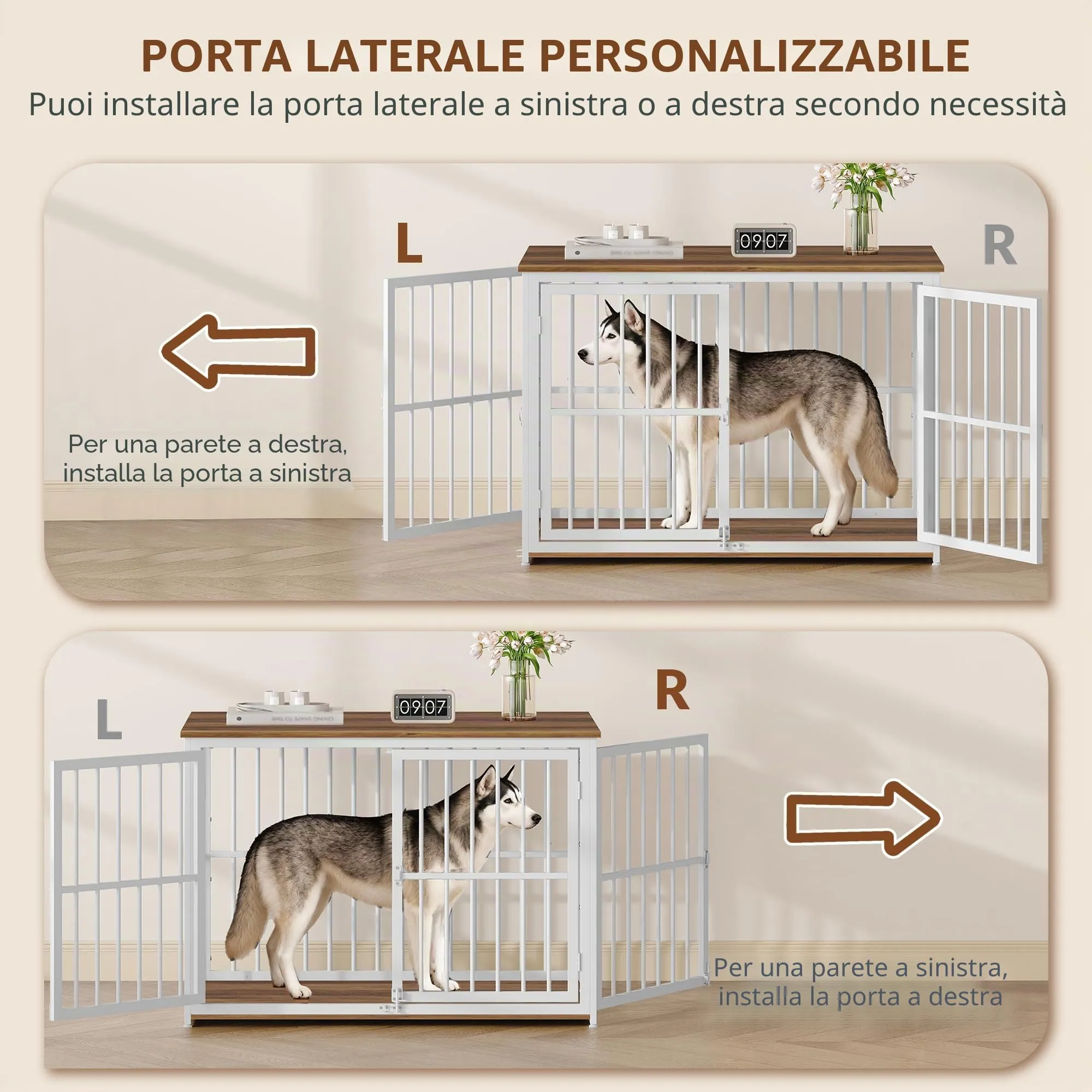 Fobyfurny Gabbia per Cani, 100 x 60 x 70cm, Marrone Rustico & Bianco - immagine 3