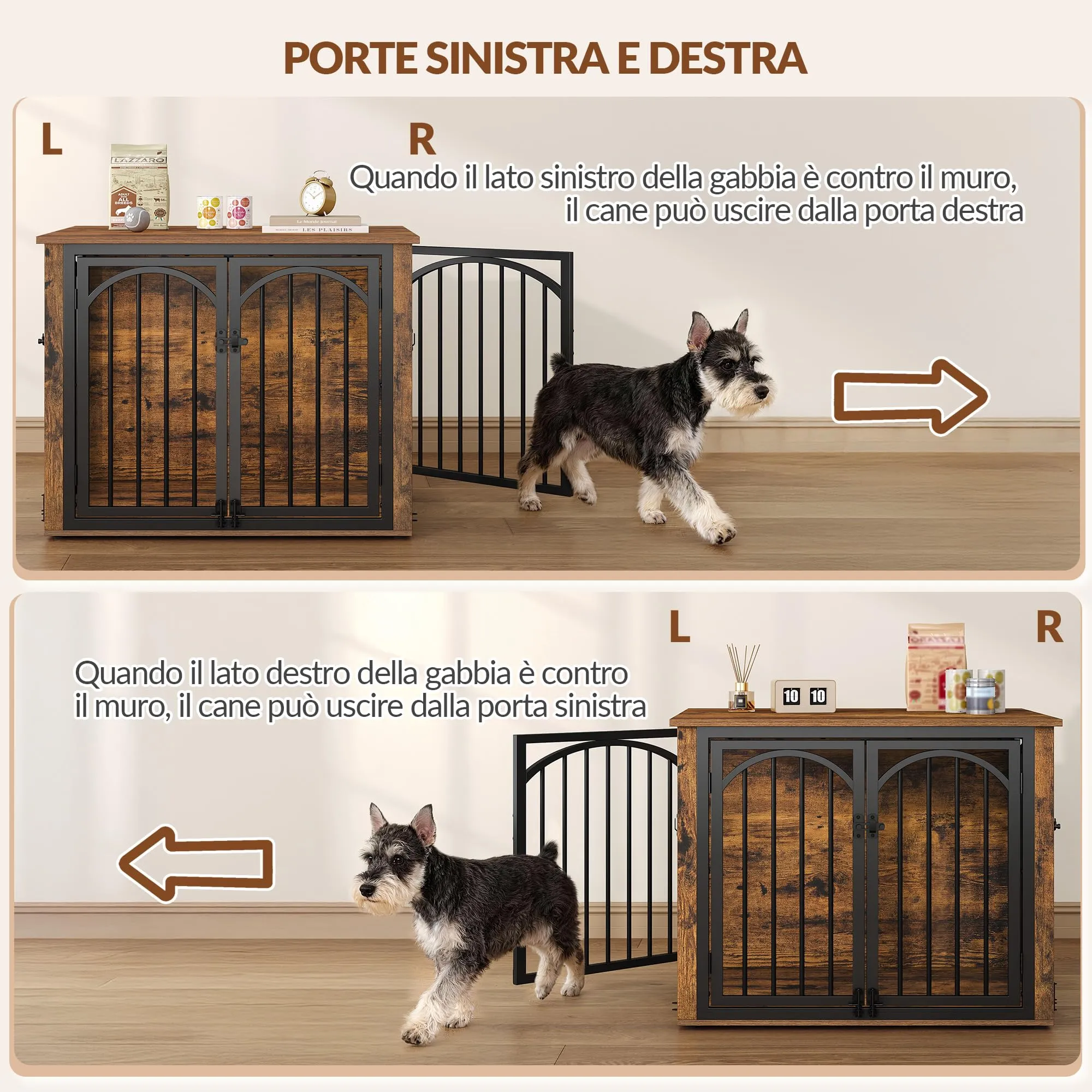 Fobyfurny Gabbia per Cani, 80 x 60 x 63 cm, Marrone Rustico e Nero - immagine 3