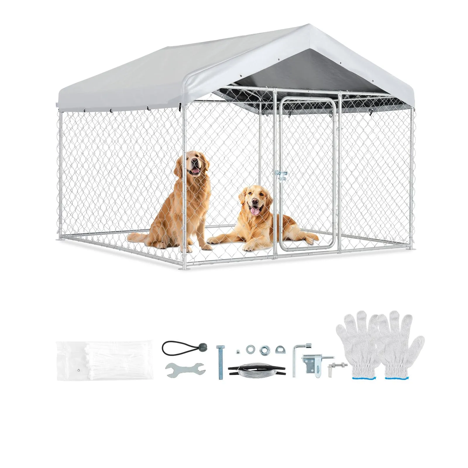 VEVOR Recinto per Cani da Esterno con Serratura di Sicurezza e Copertura Impermeabile Anti UV, Canile di Grandi Dimensioni 2x2x1,6m, Gabbia per Animali Domestici Resistente per Cani di Grande Taglia - immagine 1