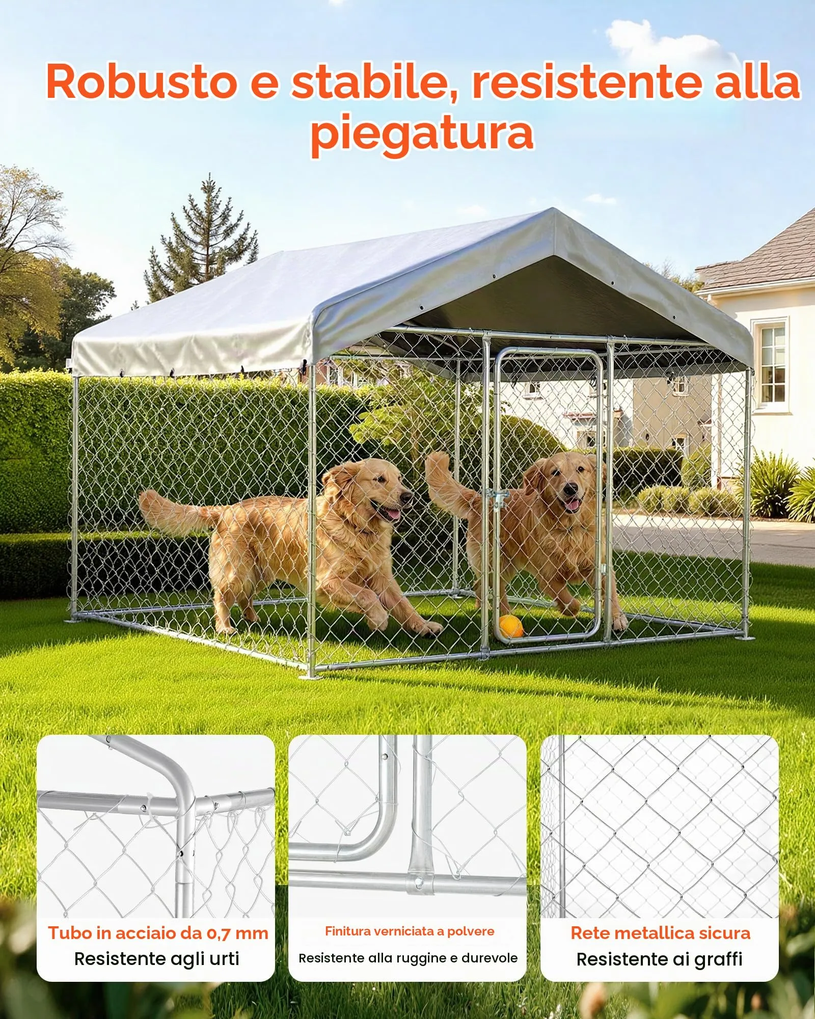 VEVOR Recinto per Cani da Esterno con Serratura di Sicurezza e Copertura Impermeabile Anti UV, Canile di Grandi Dimensioni 2x2x1,6m, Gabbia per Animali Domestici Resistente per Cani di Grande Taglia - immagine 2