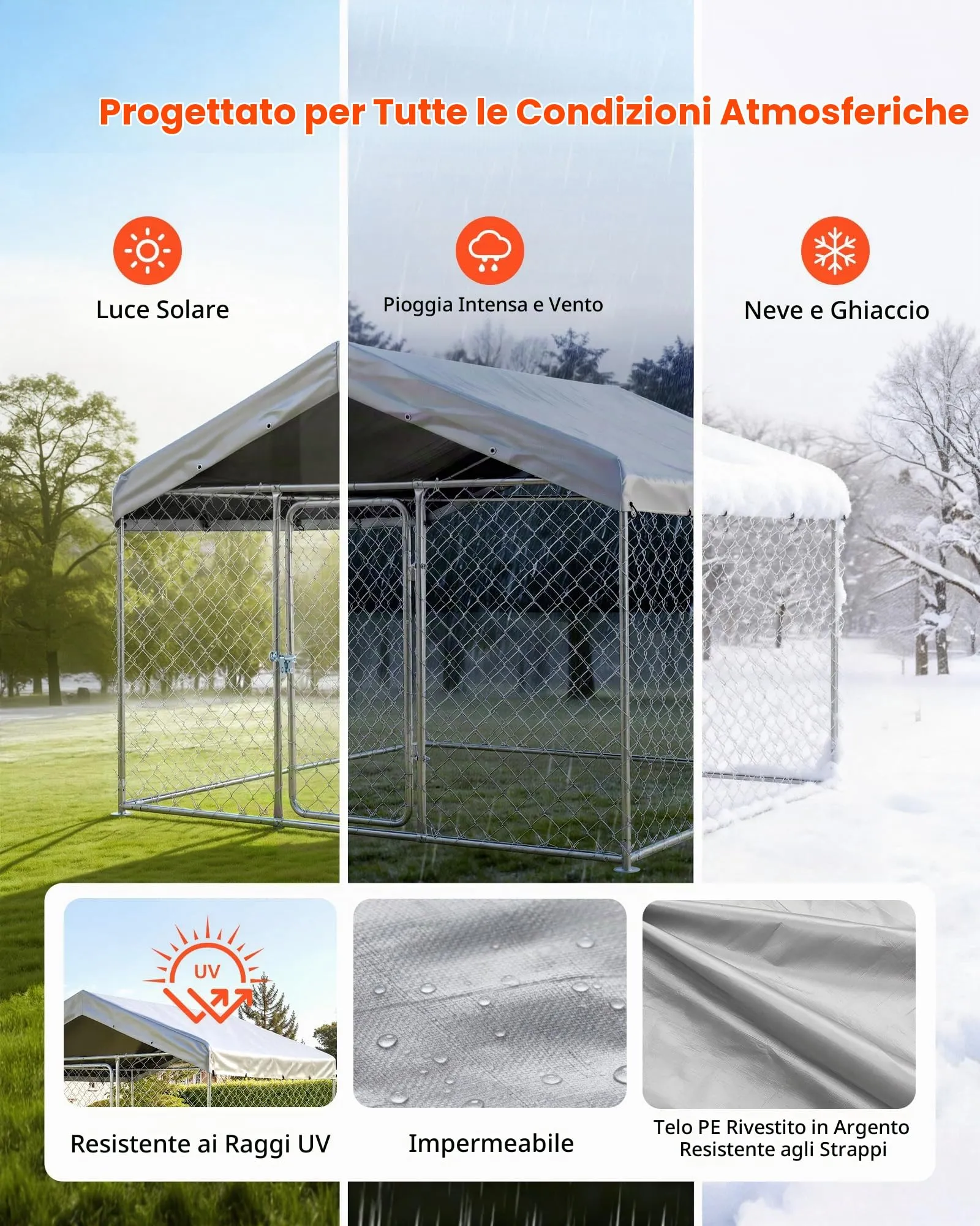 VEVOR Recinto per Cani da Esterno con Serratura di Sicurezza e Copertura Impermeabile Anti UV, Canile di Grandi Dimensioni 2x2x1,6m, Gabbia per Animali Domestici Resistente per Cani di Grande Taglia - immagine 3
