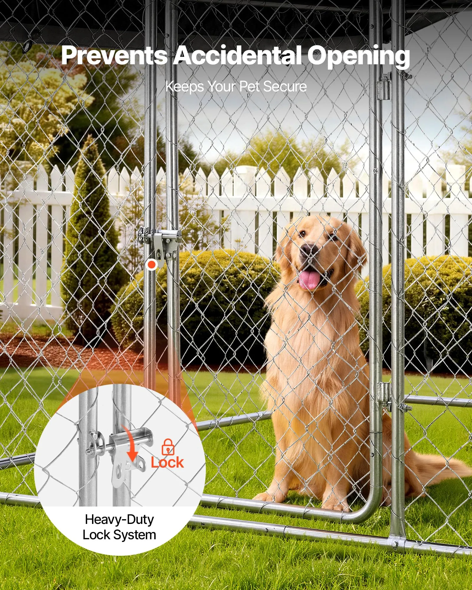 VEVOR Recinto per Cani da Esterno con Serratura di Sicurezza e Copertura Impermeabile Anti UV, Canile di Grandi Dimensioni 2x2x1,6m, Gabbia per Animali Domestici Resistente per Cani di Grande Taglia - immagine 5